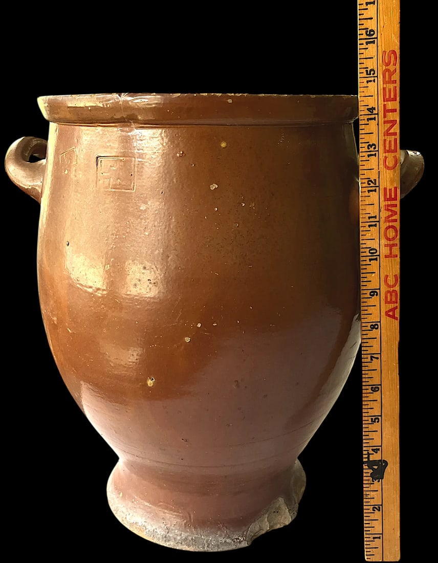 Antique 19th Century Handmade French Brown Slip Salt Glazed Terracotta Confit Pots – Set of 3 - 11