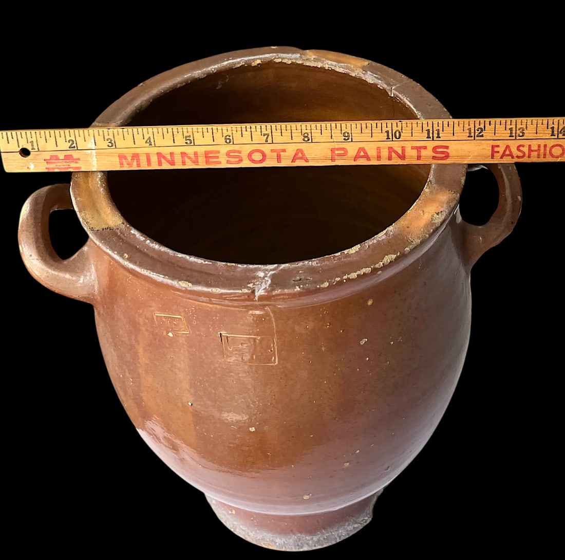 Antique 19th Century Handmade French Brown Slip Salt Glazed Terracotta Confit Pots – Set of 3 - 12