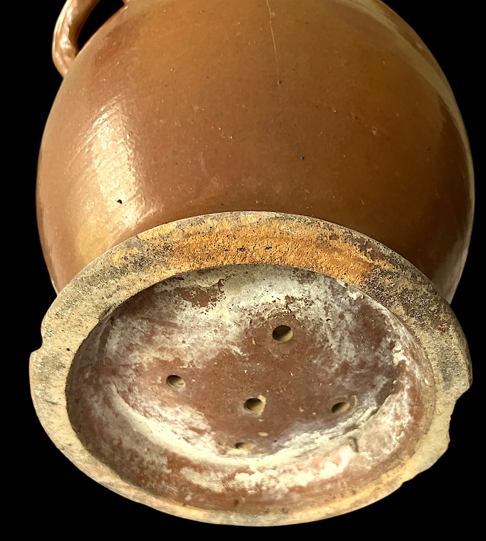 Antique 19th Century Handmade French Brown Slip Salt Glazed Terracotta Confit Pots – Set of 3 - 13