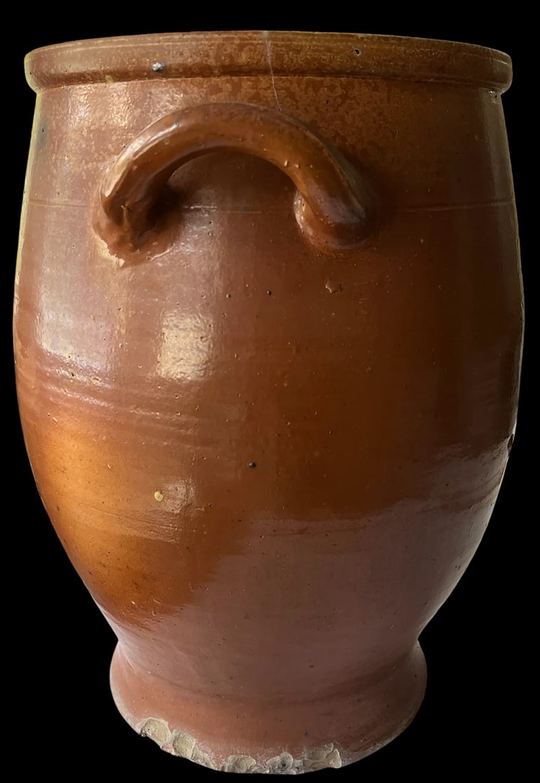 Antique 19th Century Handmade French Brown Slip Salt Glazed Terracotta Confit Pots – Set of 3 - 7