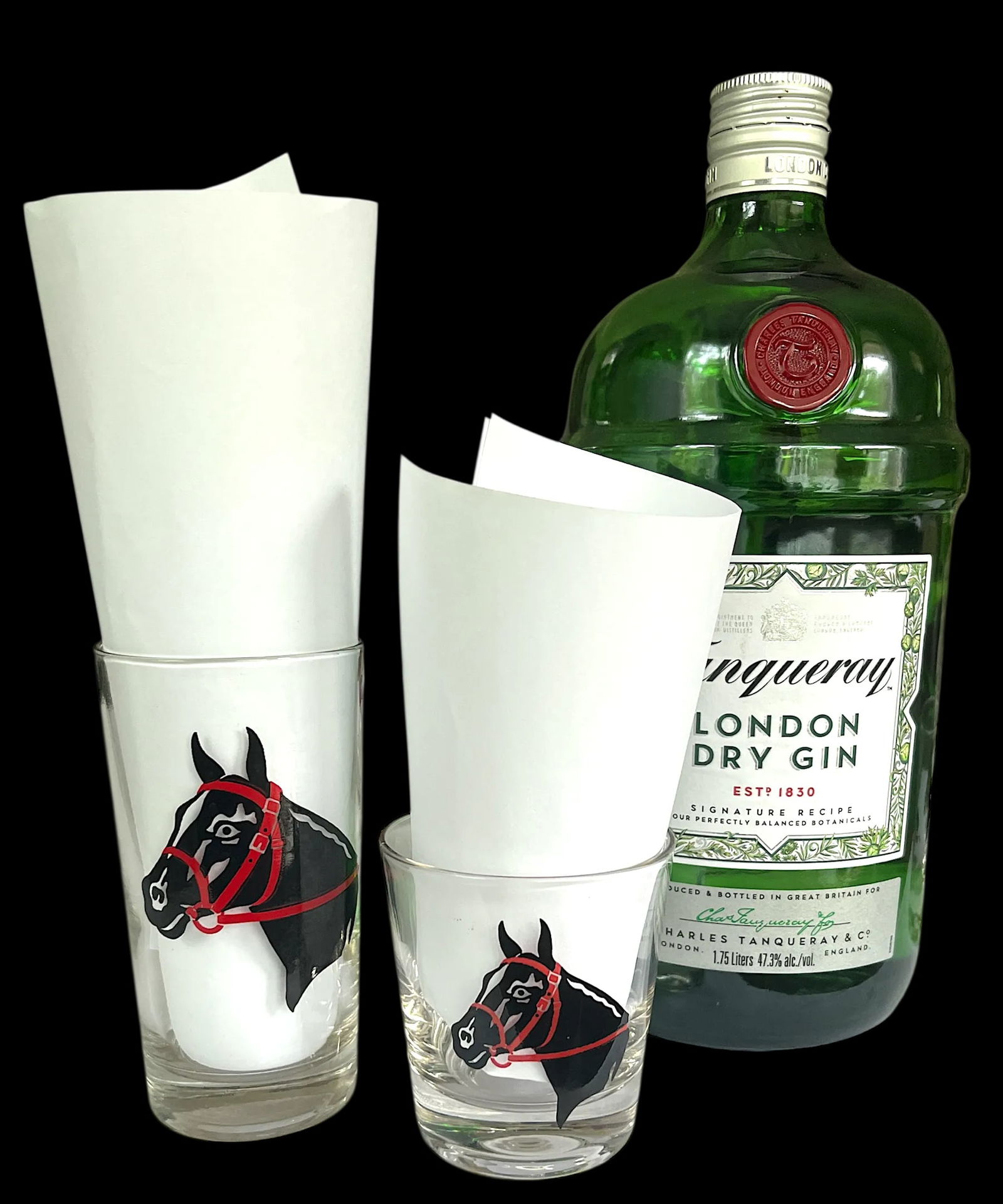 Vintage Libbey Black Horse Red Tack Racing Derby Highball and Rocks Drinking Glasses- 8 Pieces - 4