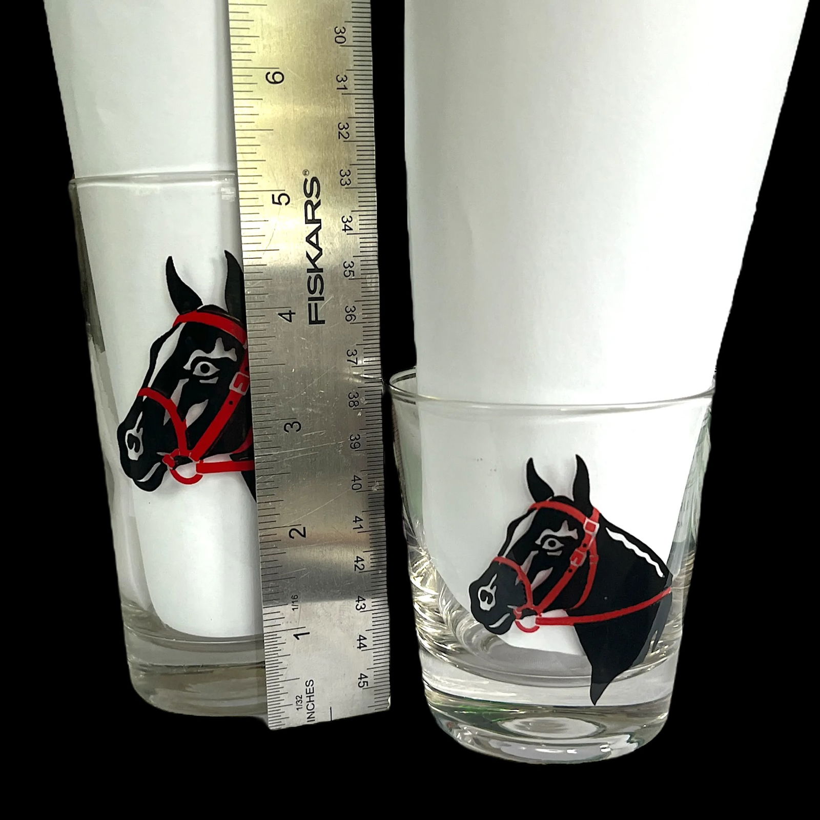Vintage Libbey Black Horse Red Tack Racing Derby Highball and Rocks Drinking Glasses- 8 Pieces - 5
