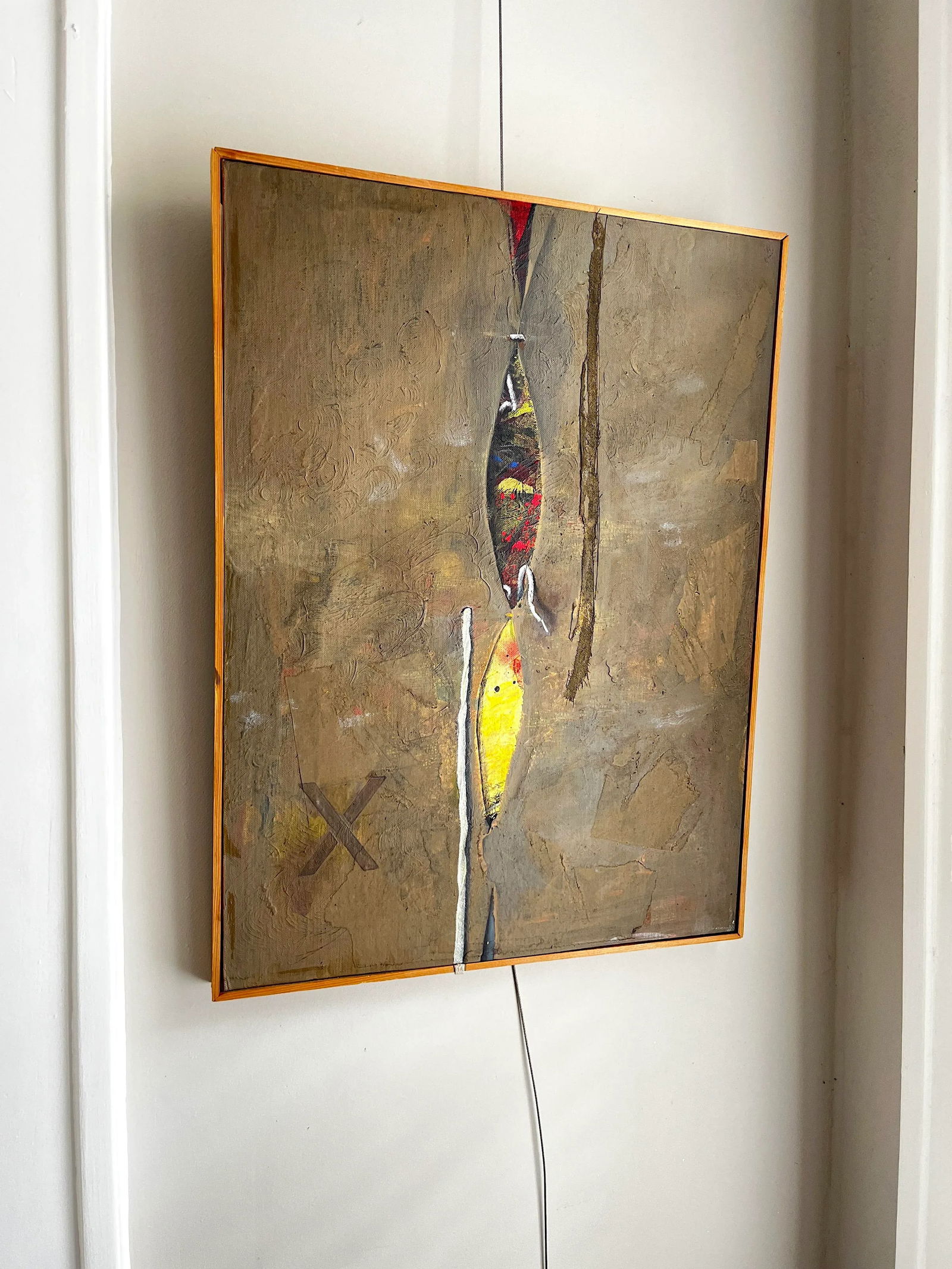 Modern Abstract Mixed Media Painting With Trompe l'Oeil Details, Earth-Toned Textural Composition Wi - 2