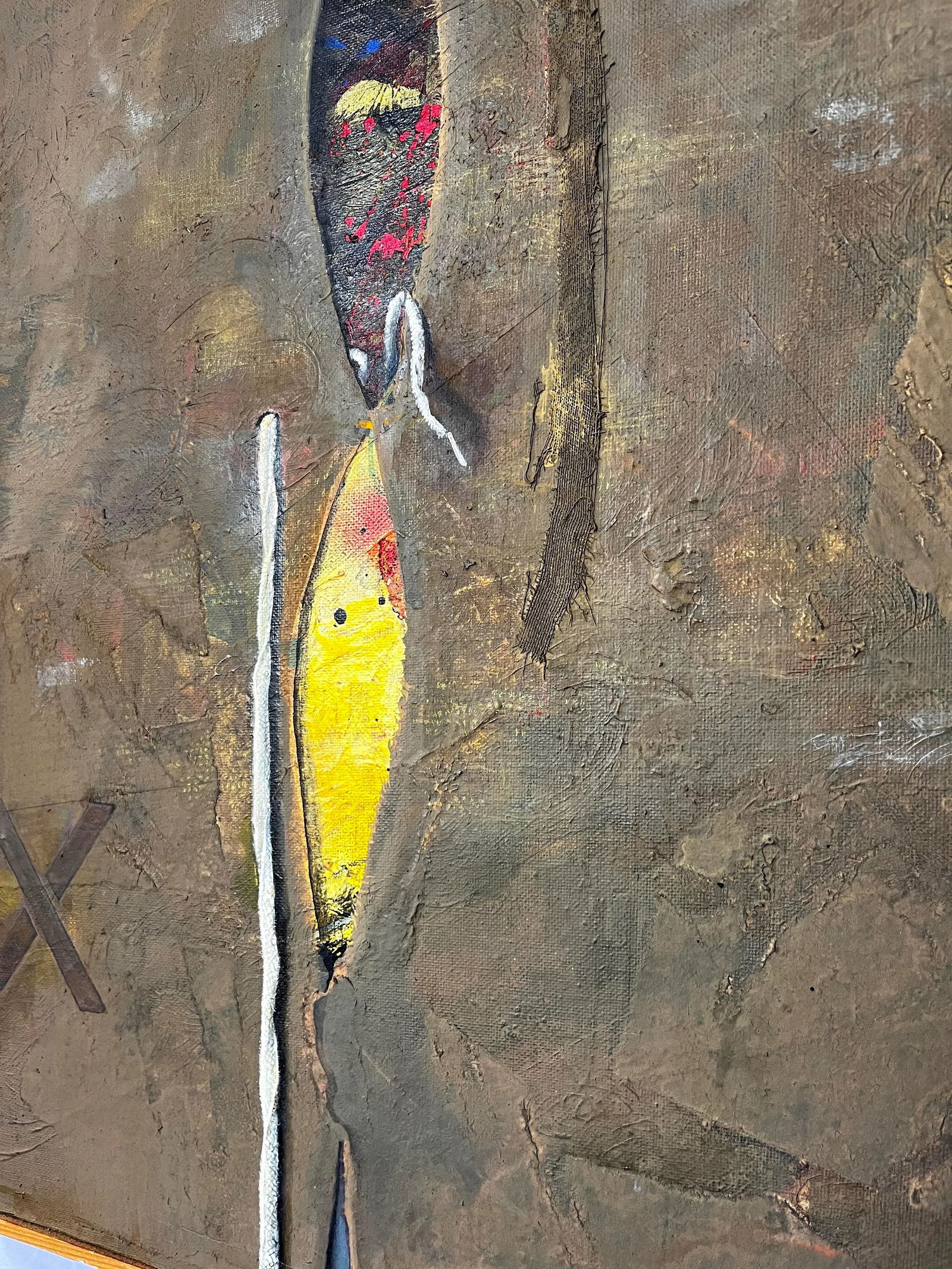 Modern Abstract Mixed Media Painting With Trompe l'Oeil Details, Earth-Toned Textural Composition Wi - 3