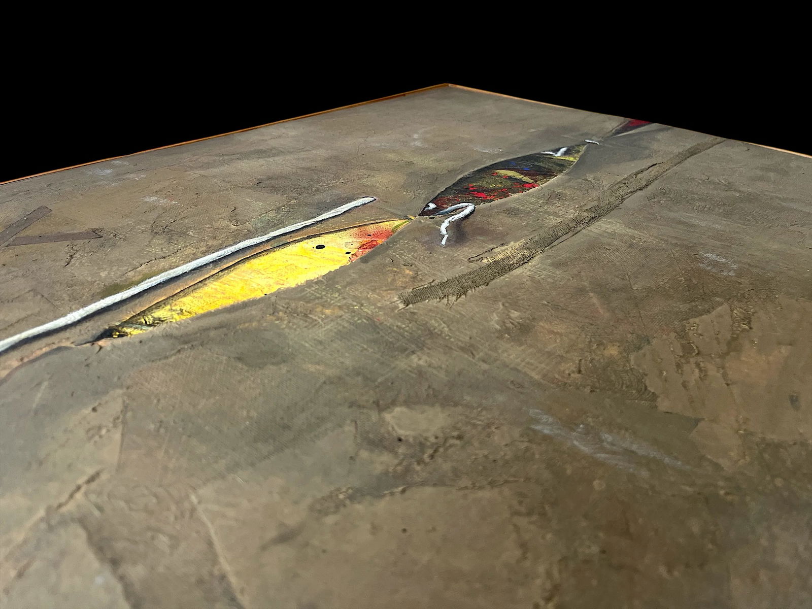 Modern Abstract Mixed Media Painting With Trompe l'Oeil Details, Earth-Toned Textural Composition Wi - 4