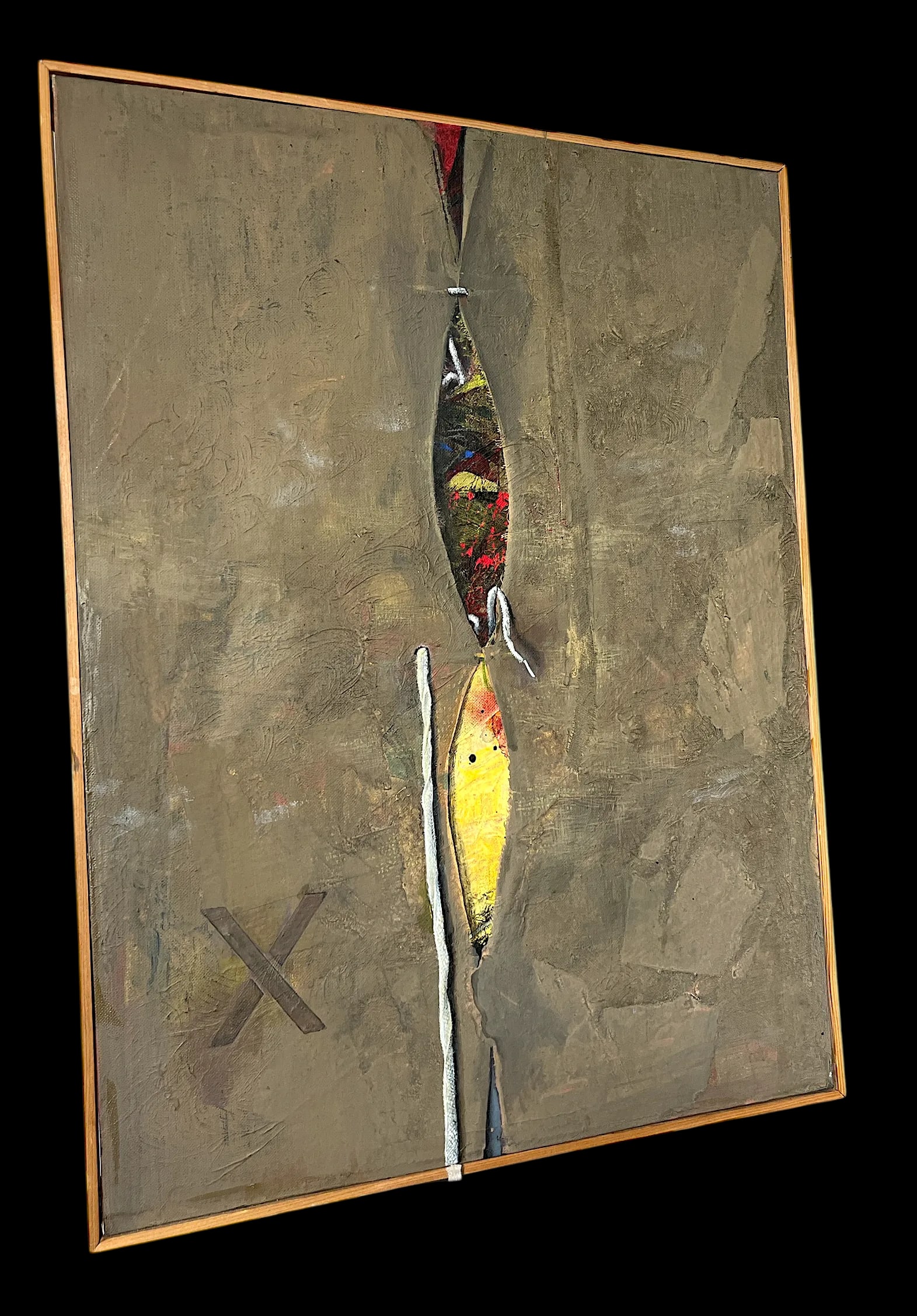 Modern Abstract Mixed Media Painting With Trompe l'Oeil Details, Earth-Toned Textural Composition Wi - 5