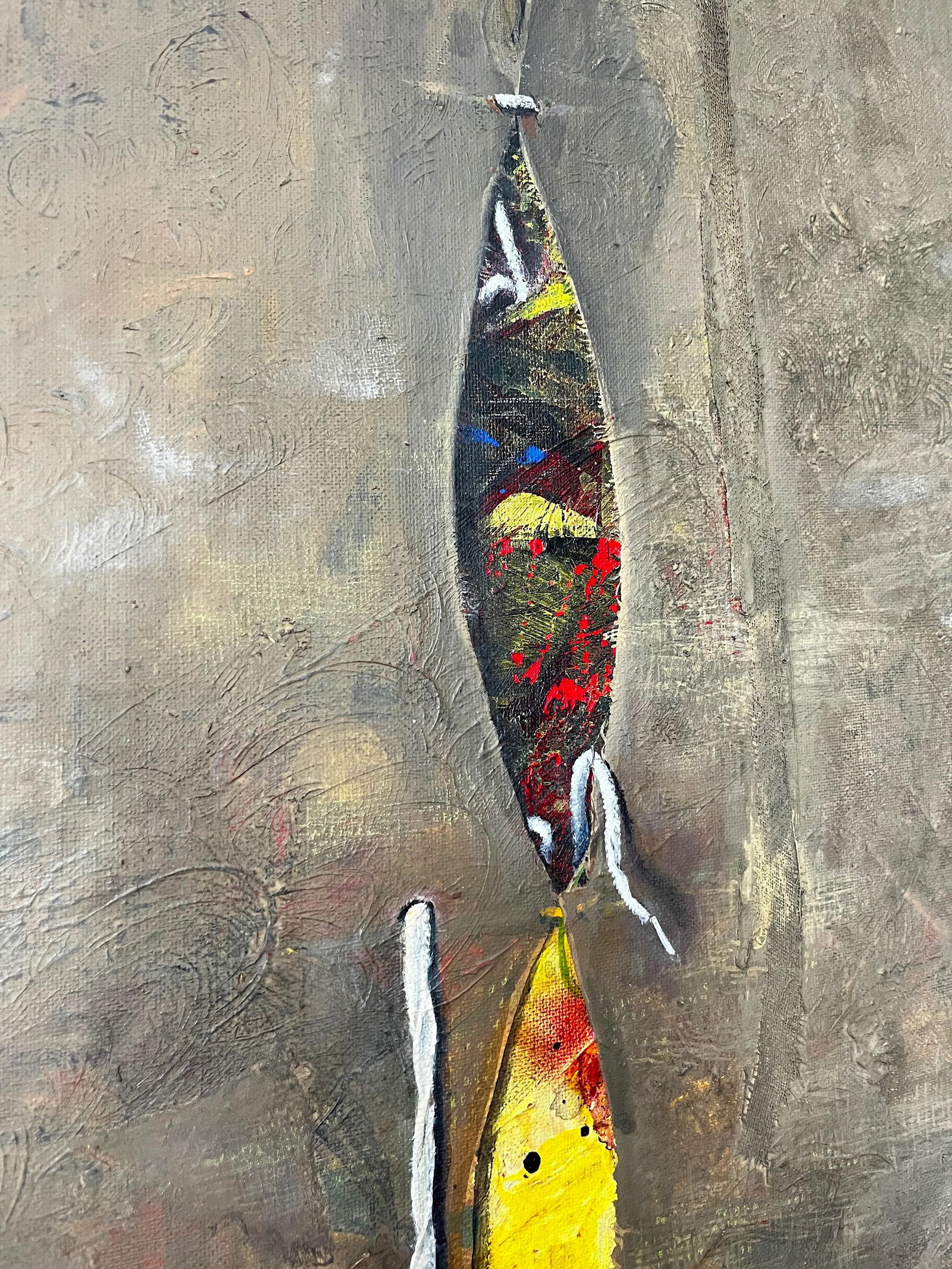 Modern Abstract Mixed Media Painting With Trompe l'Oeil Details, Earth-Toned Textural Composition Wi - 7