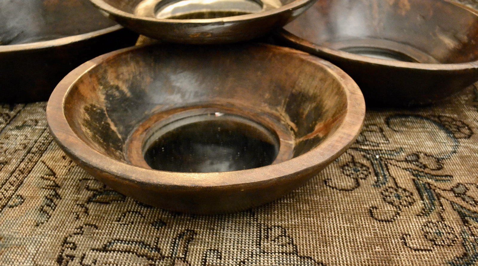 Mid 20th Century Primitive Style Wood Bowl Mirrors - Set of 5 - 4