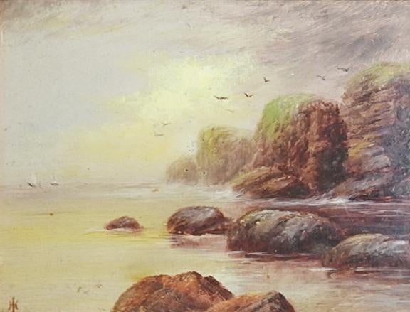 1911 Lands End Cornwall Rocky Coast Painting - 2