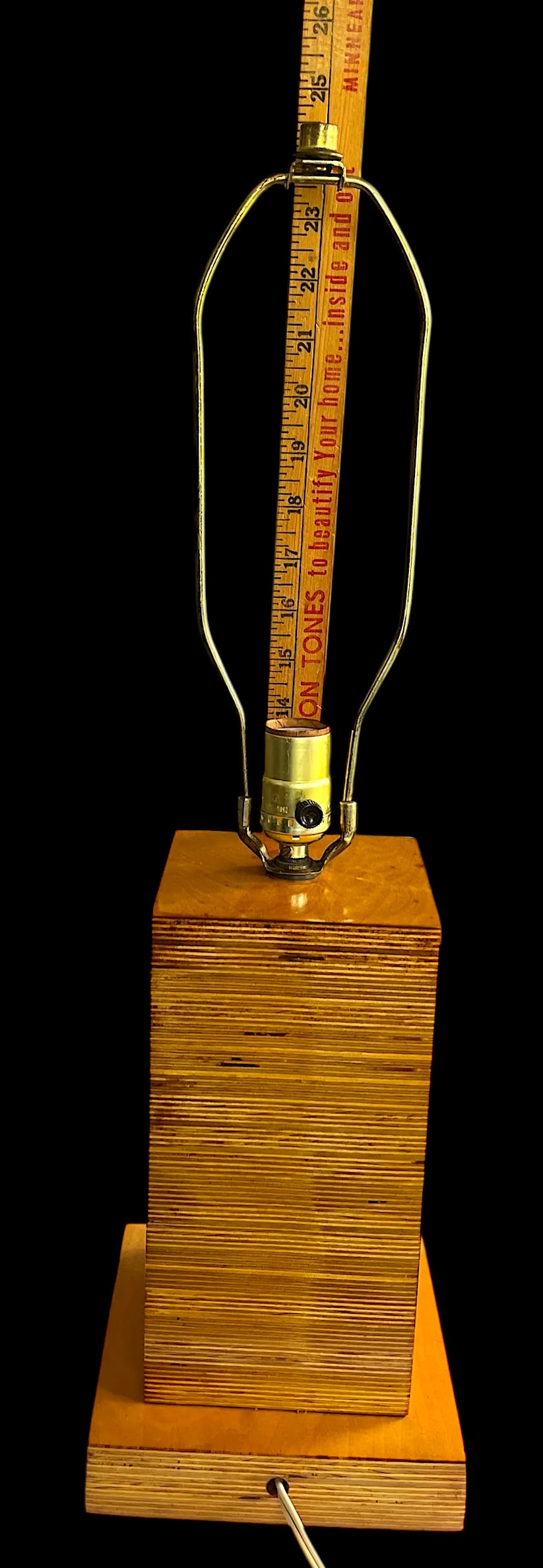 1970s Craftsman-Made Stacked and Laminated Plywood Table Lamp With Linen Shade - 8