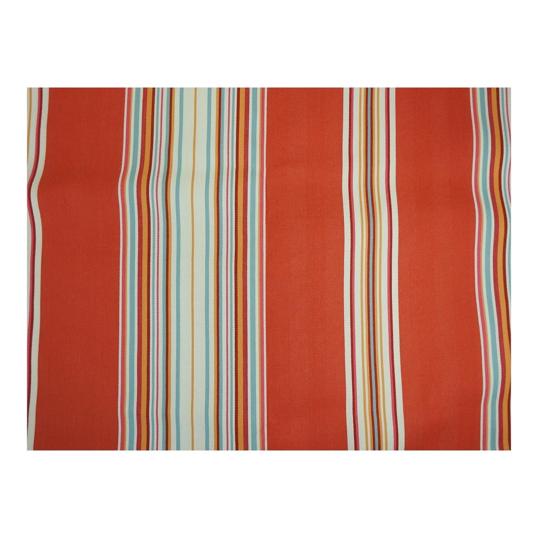 Schumacher Coral Samoa Stripe 2+ Yard Panel Fabric: 2+ yards x 48" wide panel of Schumacher Coral Samoa Stripe fabric. Edges are hemmed dralon acrylic drapery weight twill. Condition: Alterations: Original Condition Unaltered Imperfections: Some