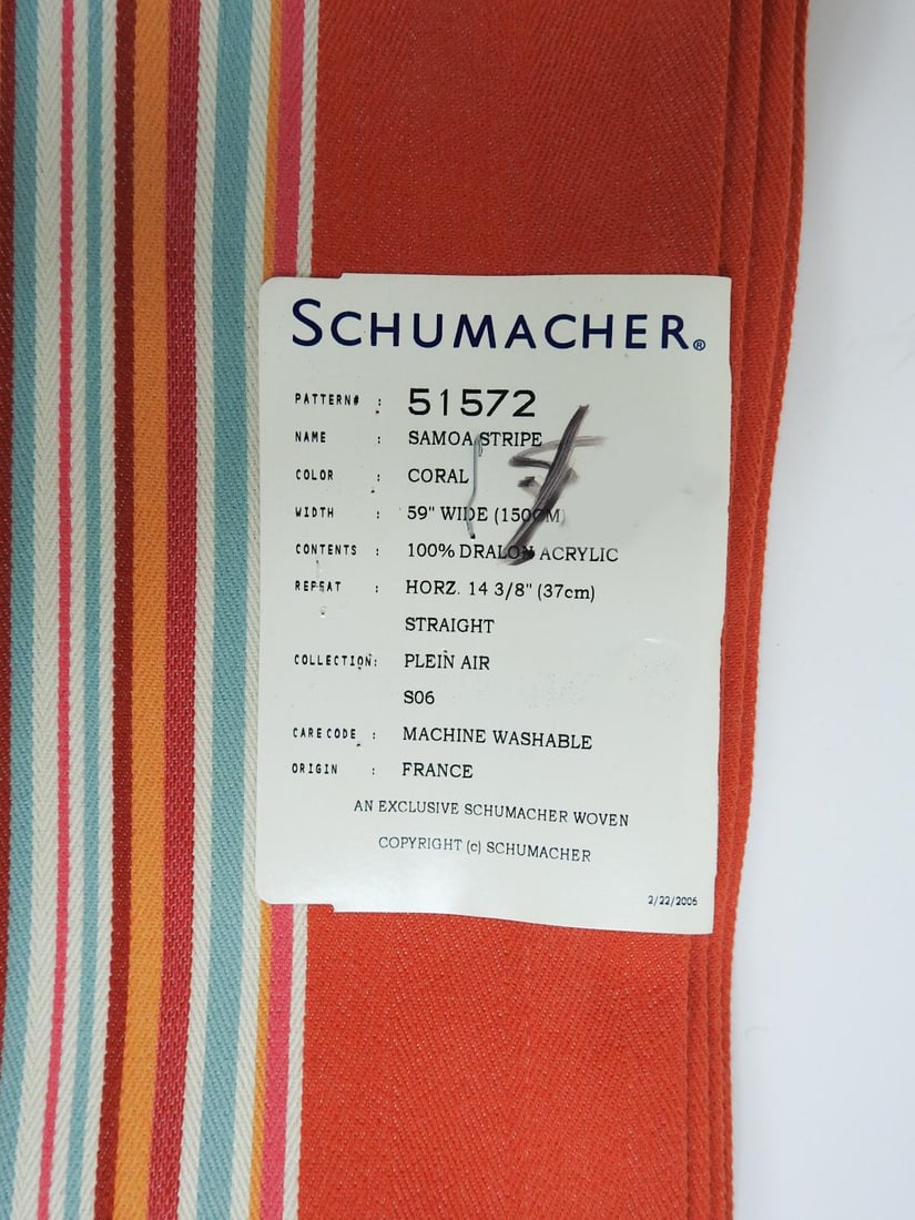 Schumacher Coral Samoa Stripe 2+ Yard Panel Fabric - 2