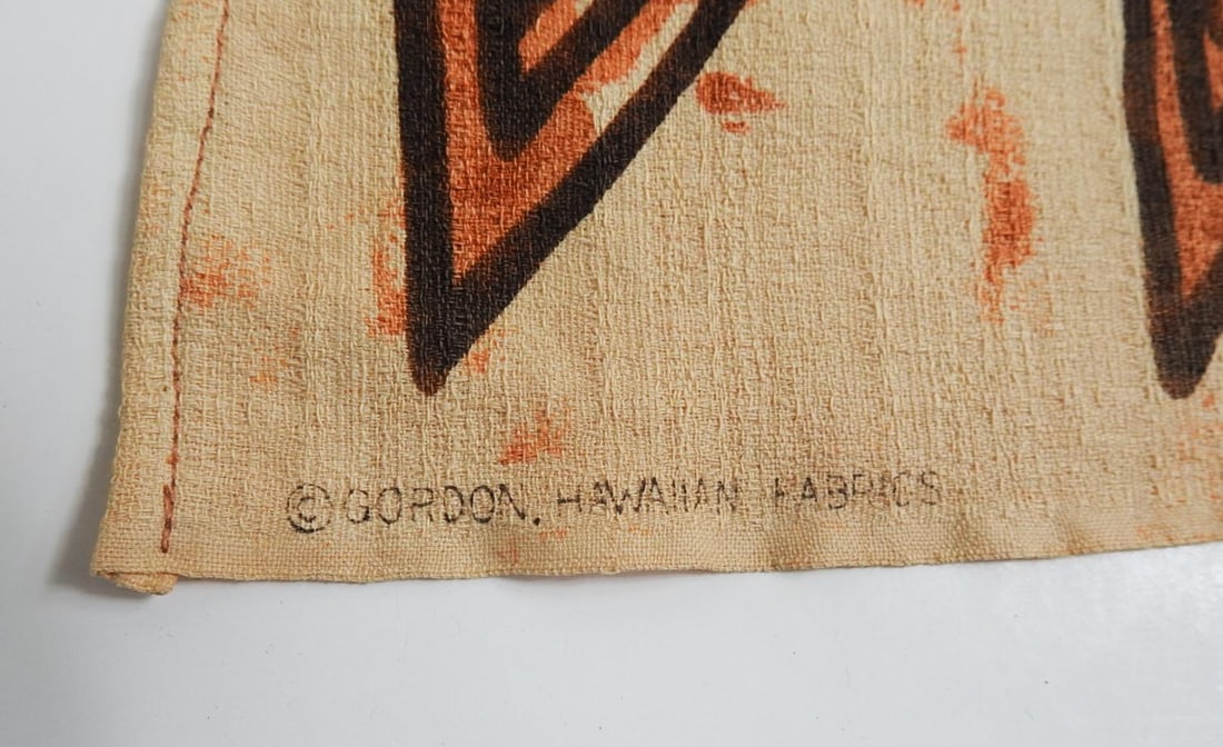 Mid 20th Century Gordon Hawaiian Tiki Tapa Print Fabric 2+ Yards - 2