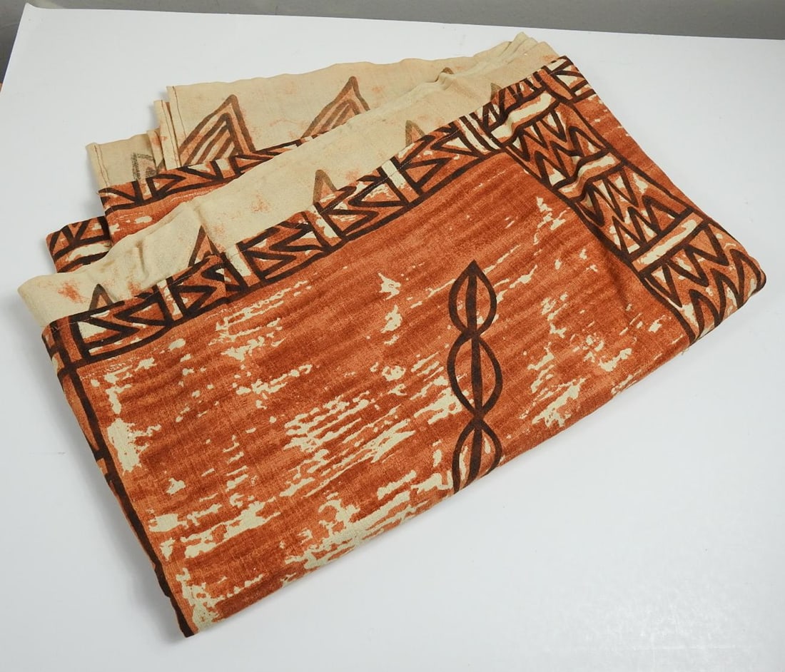 Mid 20th Century Gordon Hawaiian Tiki Tapa Print Fabric 2+ Yards - 4