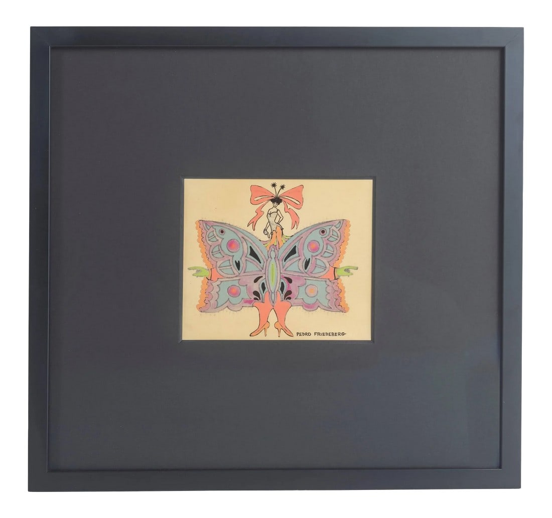 Pedro Friedeburg Small Mixed-Media Painting, 'Muneco': Pedro Friedeberg small mixed-media print titled, 'Muneco' with original gallery tags from Mexico City. Condition: Alterations: Unknown Imperfections: Some Imperfections Condition Notes: Good 