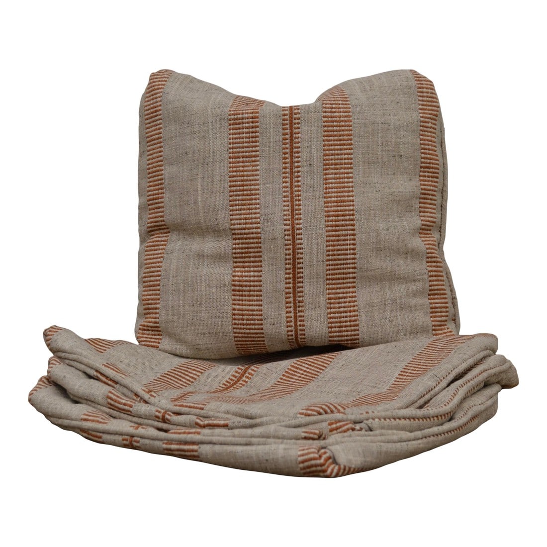 Custom Grotto Stripe Terracotta Pillow Covers With Turkish Corners - 2 Pair: Set of 4 custom 18" designer pillow covers with self welt and turkish corners. Sold as pairs. Shown with an 18" feather down insert, which is suggested over a 20" oversized insert because of the pulle