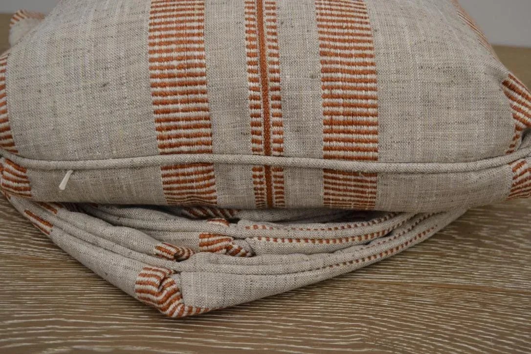 Custom Grotto Stripe Terracotta Pillow Covers With Turkish Corners - 2 Pair - 3
