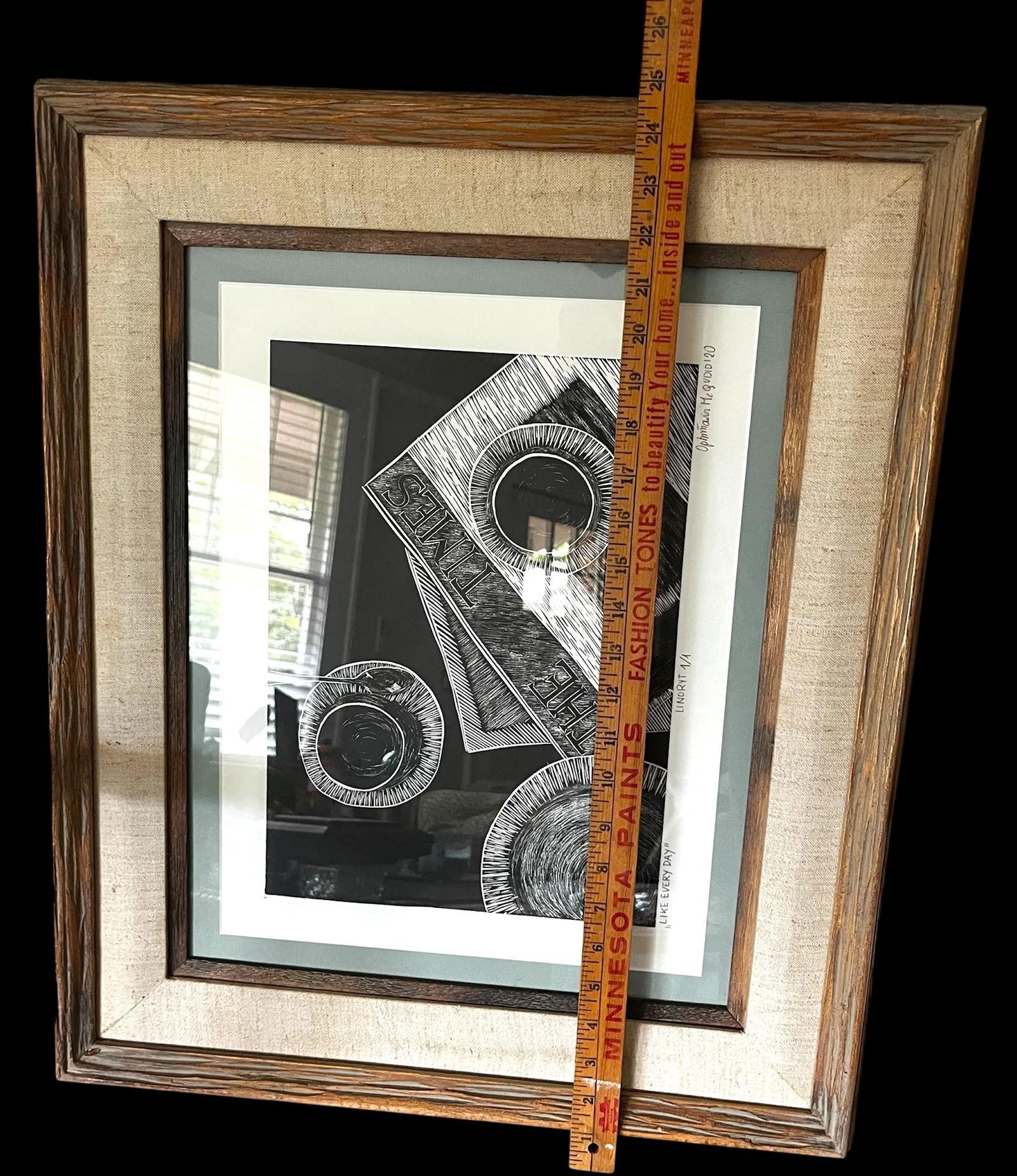 Framed Original Black and White Linocut Print, "Like Every Day" "” Coffee & the New York Times - 12