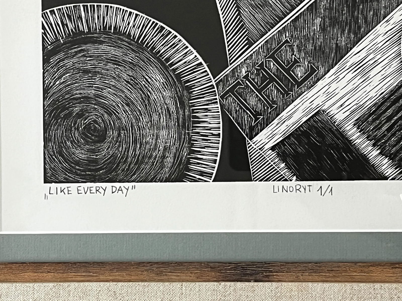 Framed Original Black and White Linocut Print, "Like Every Day" "” Coffee & the New York Times - 8