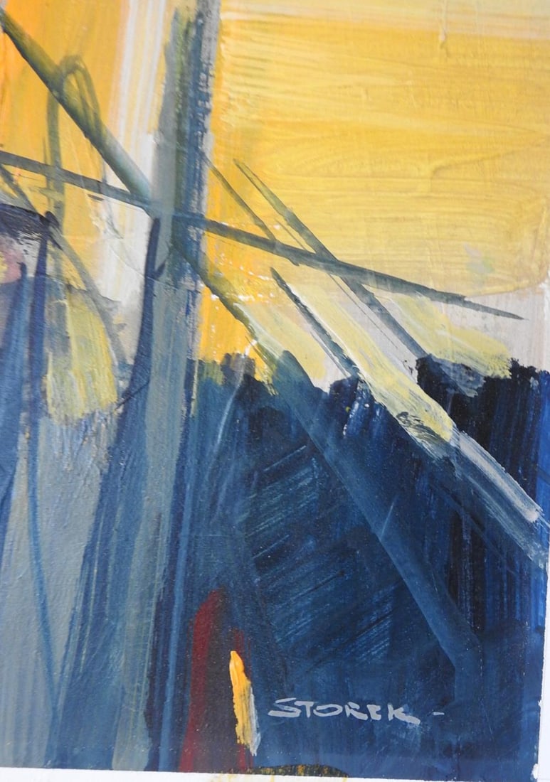 Mid 20th Century Blue and Yellow Abstract Painting - 2