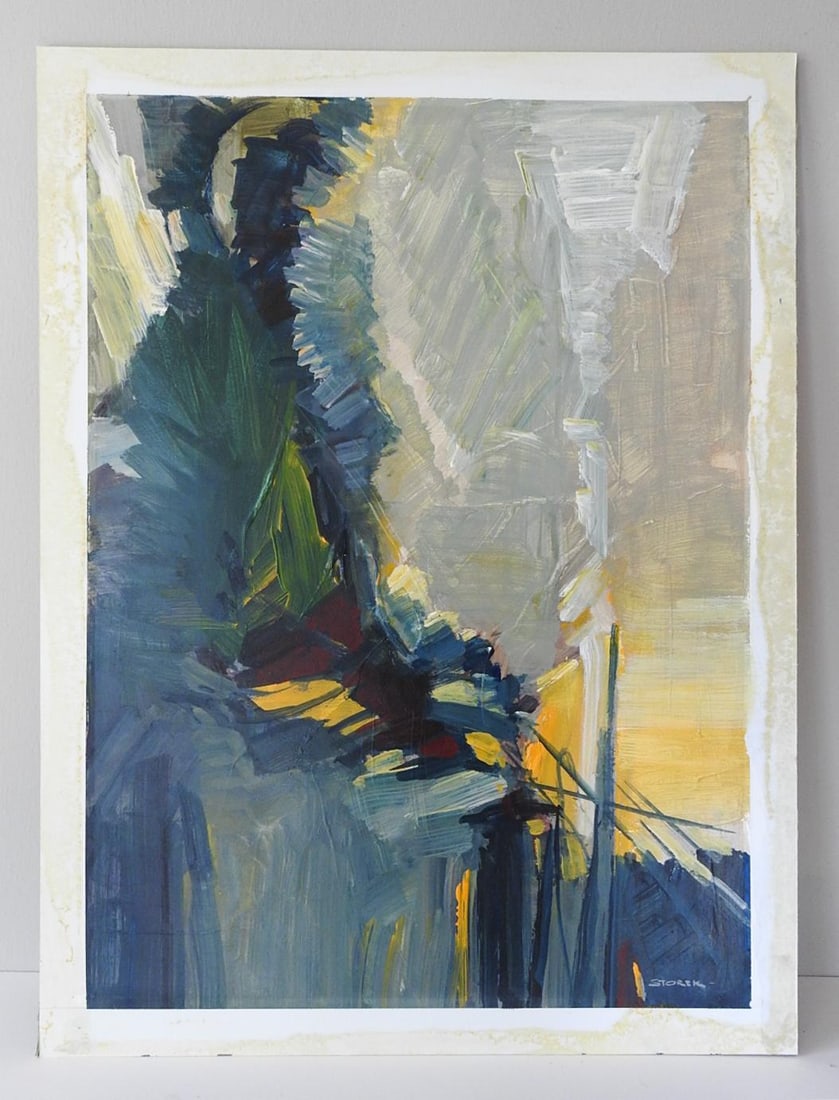 Mid 20th Century Blue and Yellow Abstract Painting - 3