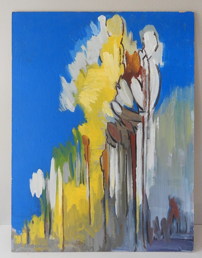 Mid 20th Century Blue and Yellow Abstract Landscape Painting - 6