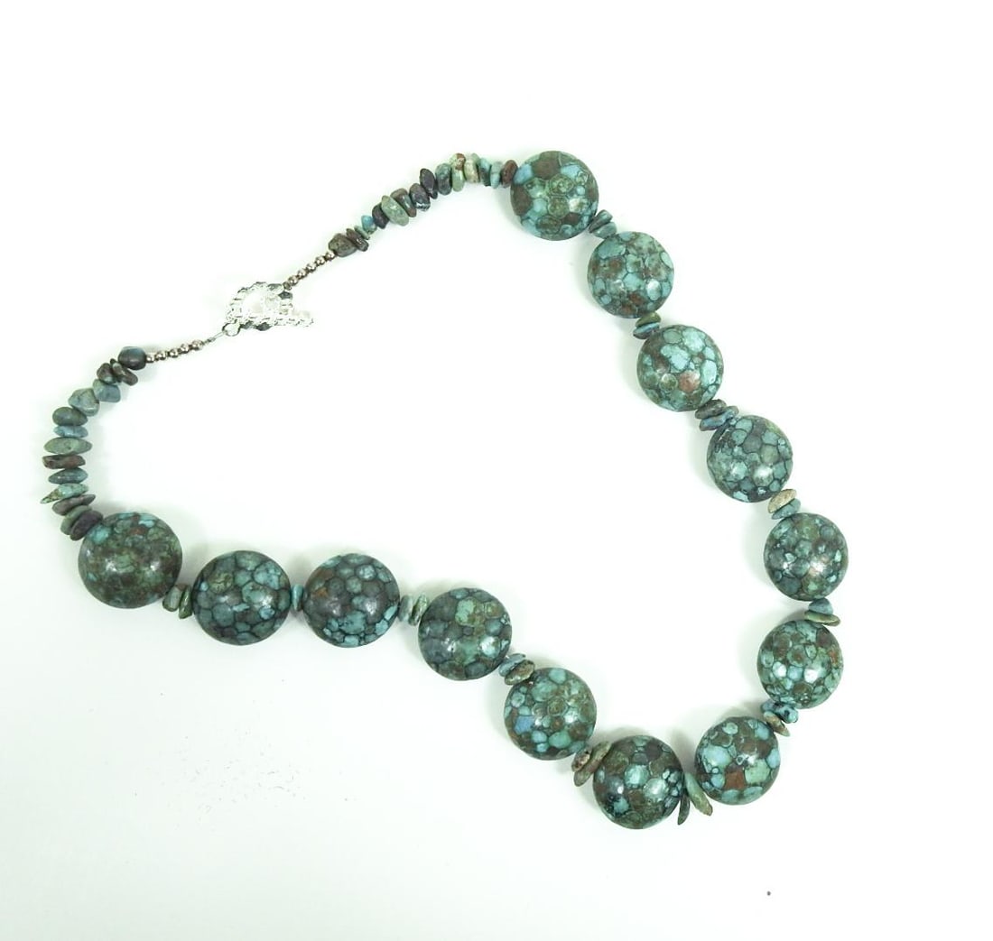 Late 20th Century Chunky Mosaic Turquoise Bead Necklace - 2