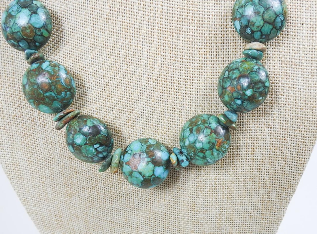 Late 20th Century Chunky Mosaic Turquoise Bead Necklace - 3