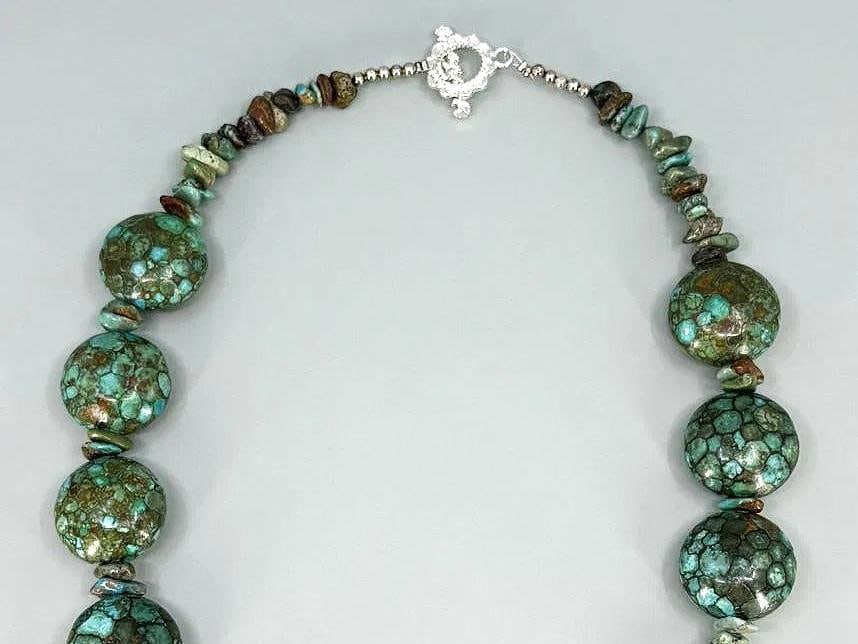 Late 20th Century Chunky Mosaic Turquoise Bead Necklace - 4