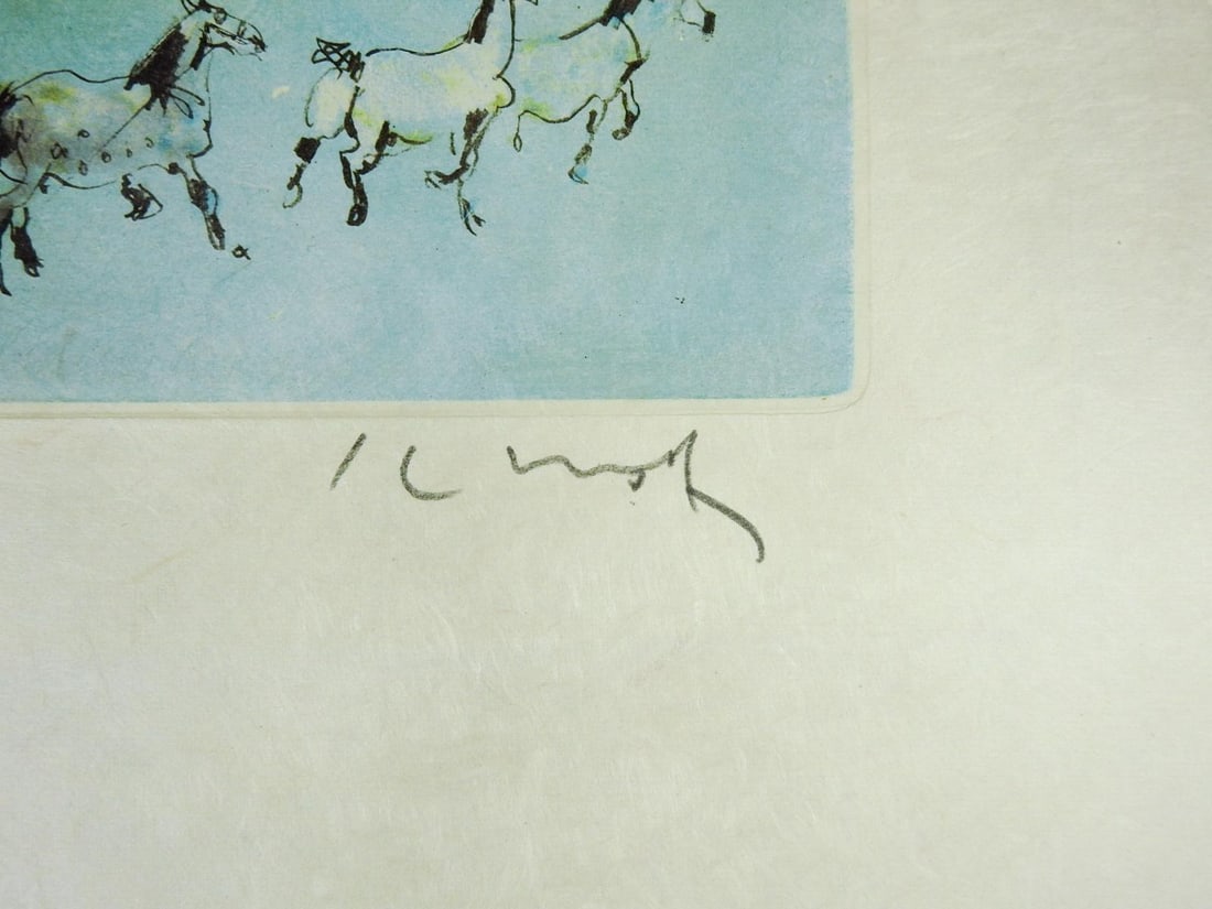 Late 20th Century Kaiko Moti Horses in Blue Aquatint Etching - 2