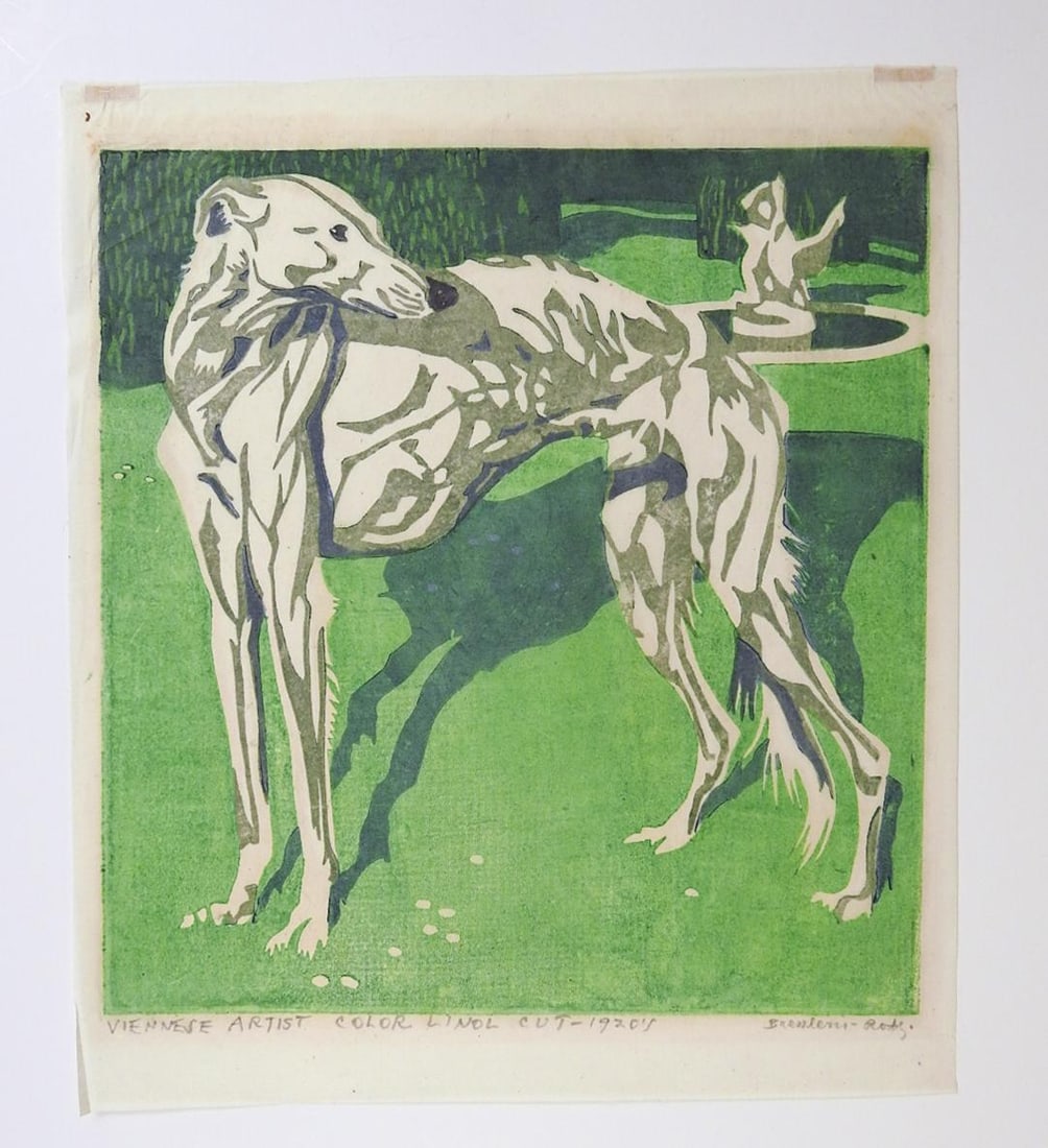 1922 Norbertine Bresslern-Roth Borzoi Linocut - 4