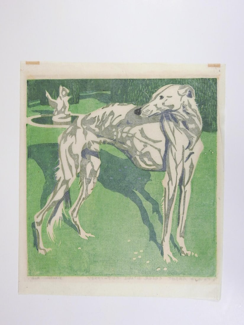 1922 Norbertine Bresslern-Roth Borzoi Linocut - 5