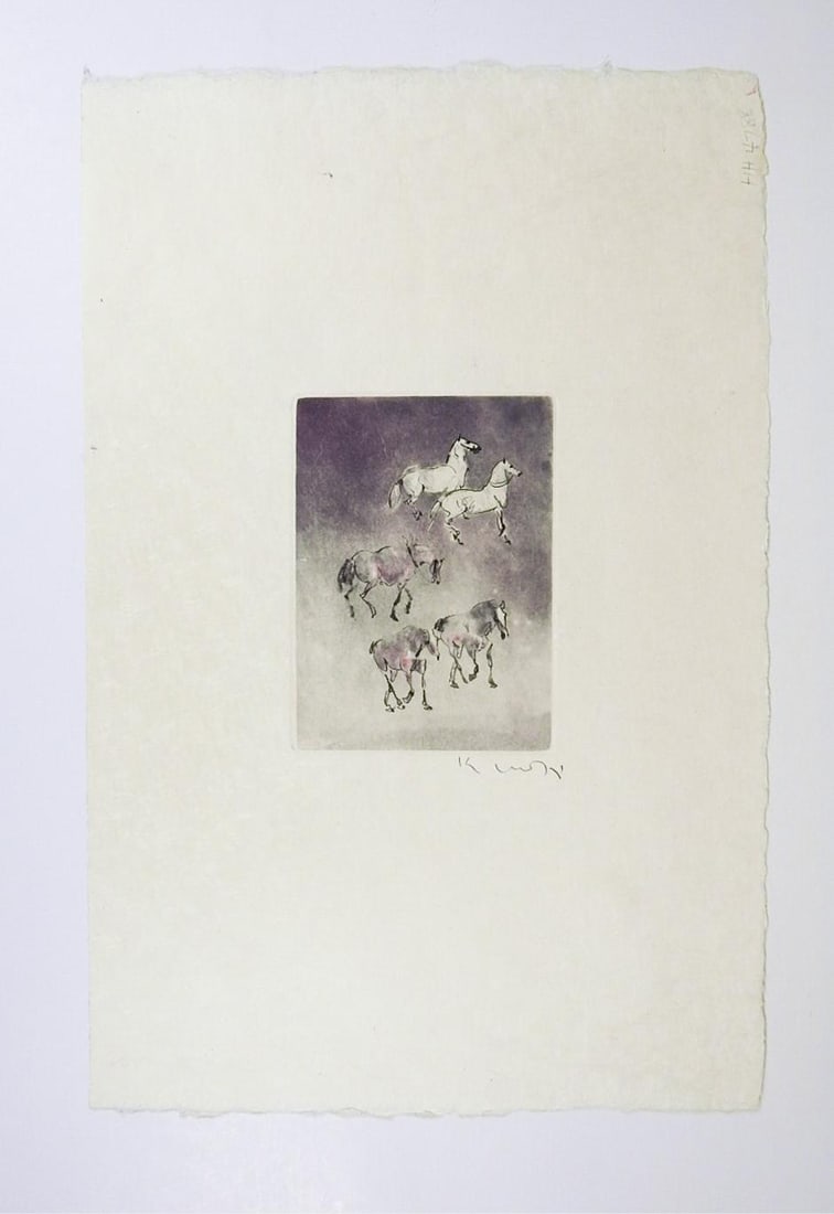 Late 20th Century Kaiko Moti Horses Aquatint Etching - 5