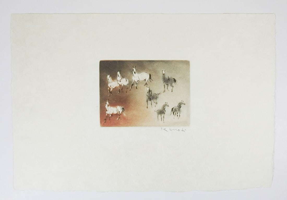 Late 20th Century Kaiko Moti Horses in Umber Aquatint Etching - 3
