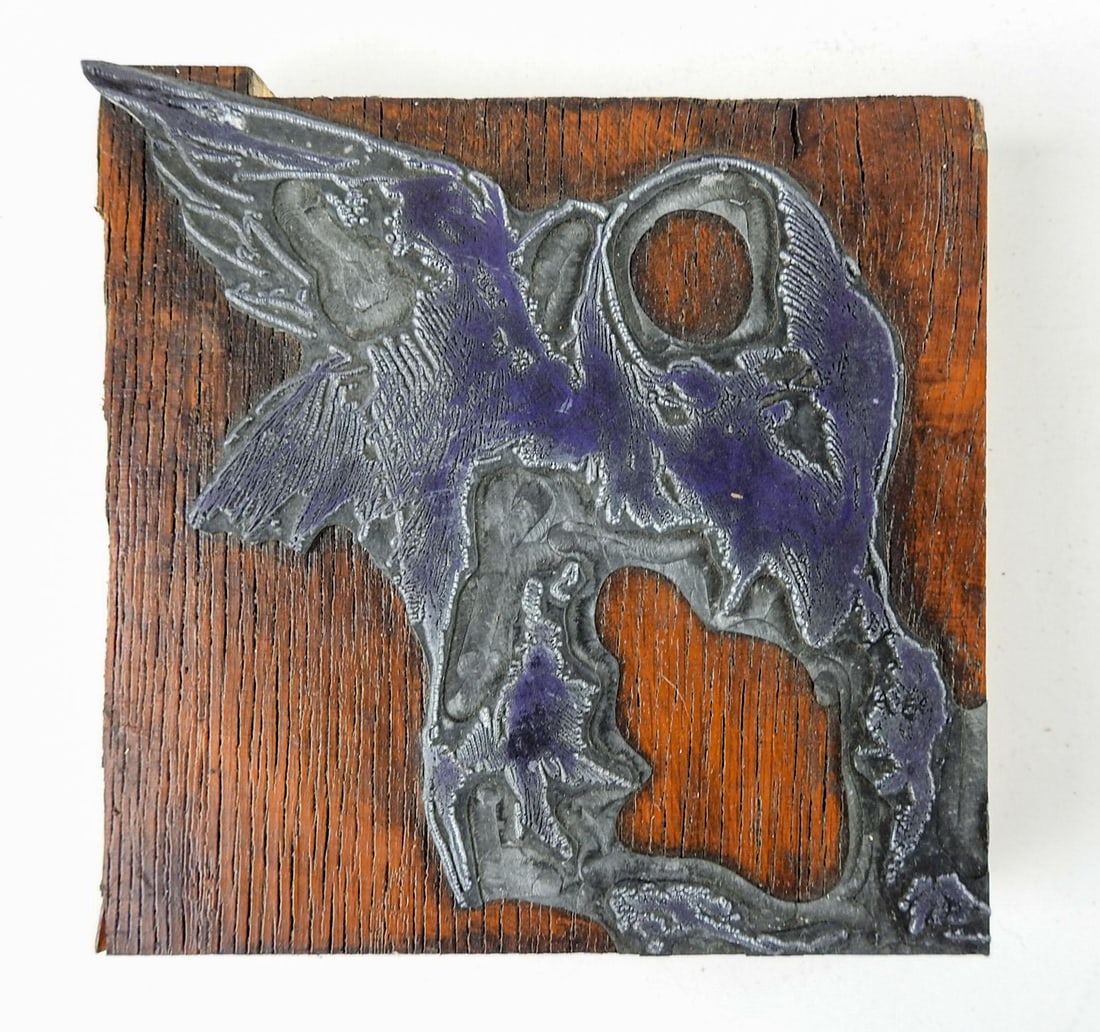 Expressionist Birdman Etched Metal & Wood Print Block in the Manner of Leonard Baskin - 5