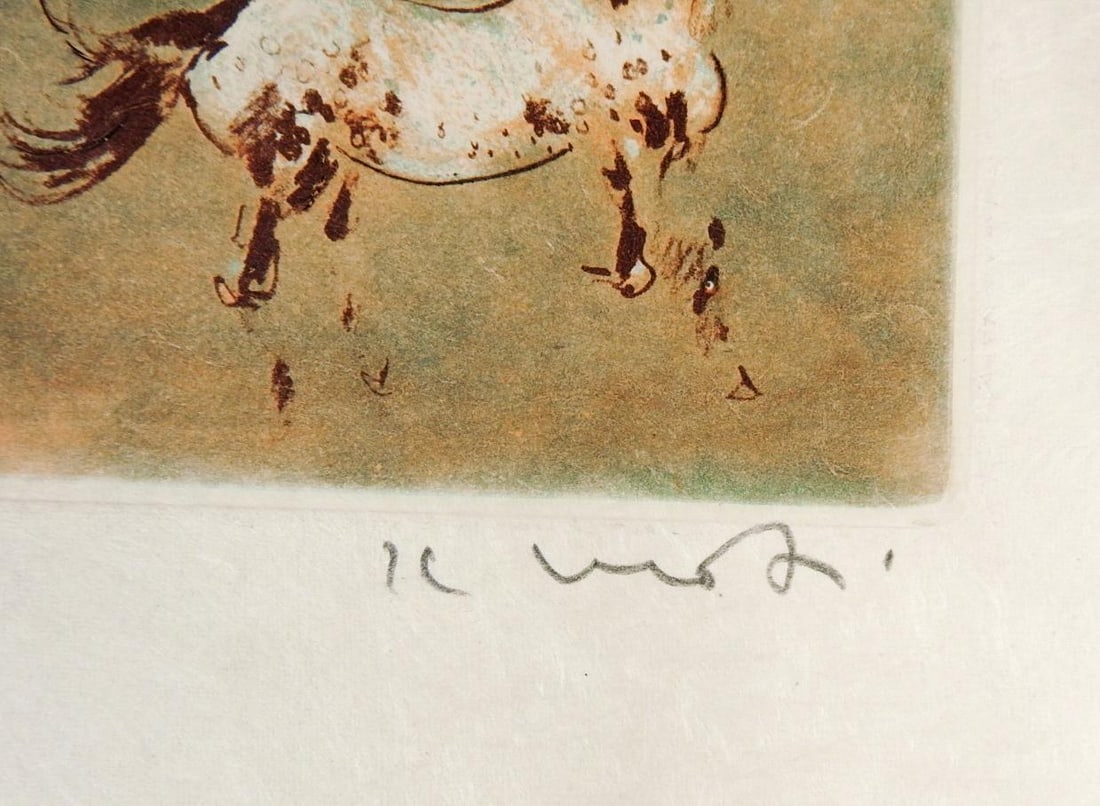 Late 20th Century Kaiko Moti Horses in Blue and Umber Aquatint Etching - 2