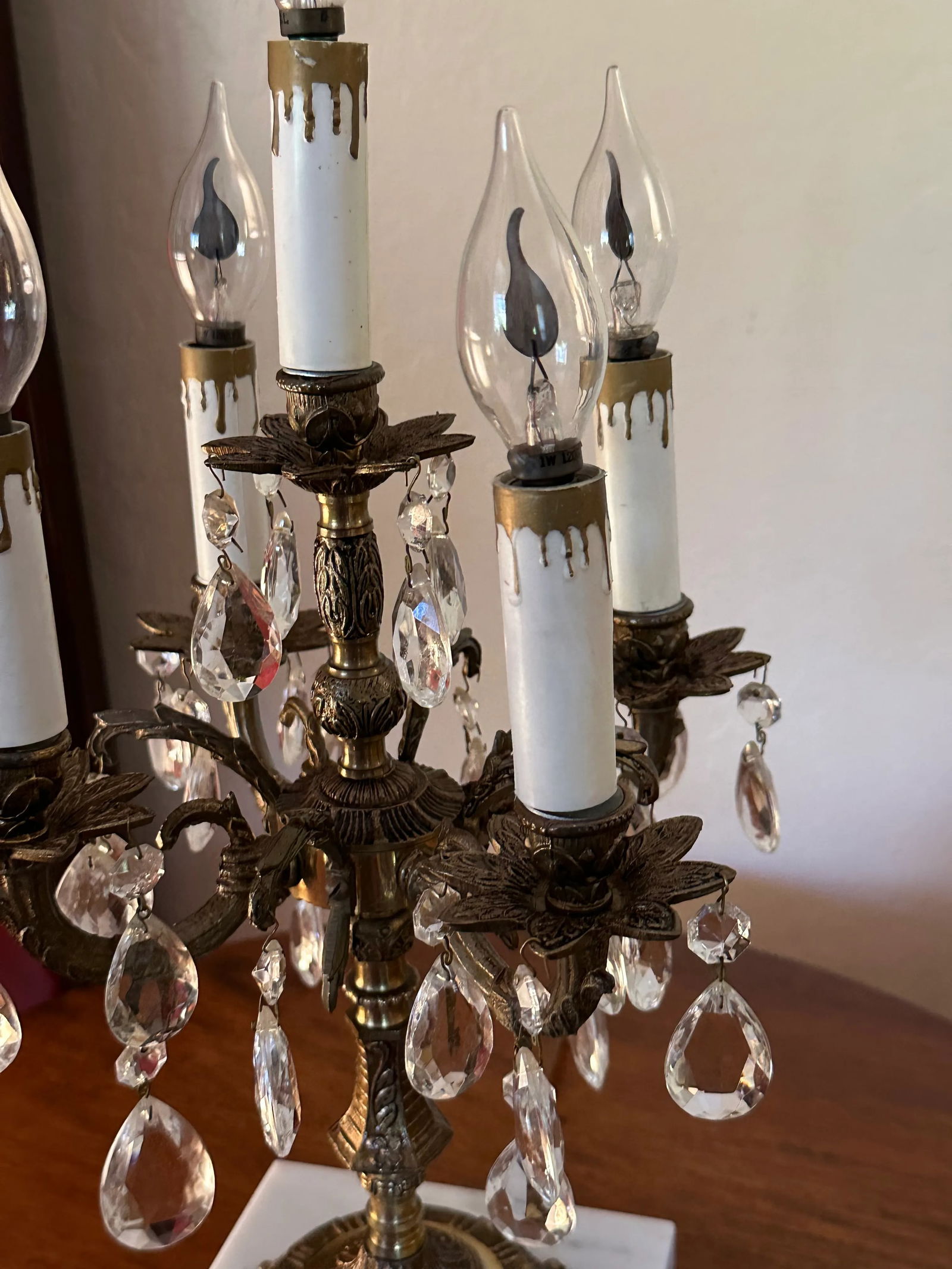 Vintage Spanish Brass & Crystal Candelabra Lamp - 10