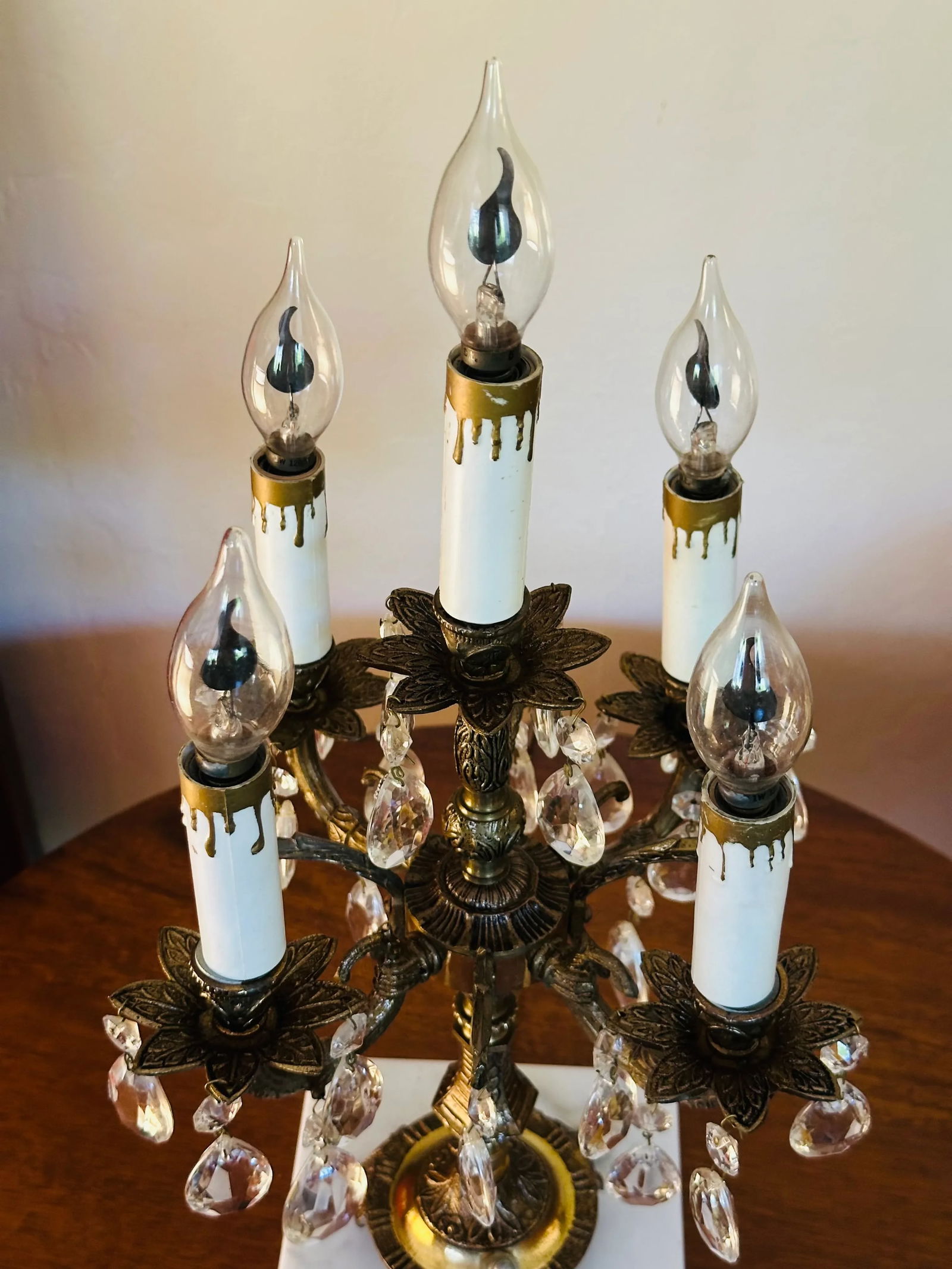 Vintage Spanish Brass & Crystal Candelabra Lamp - 11