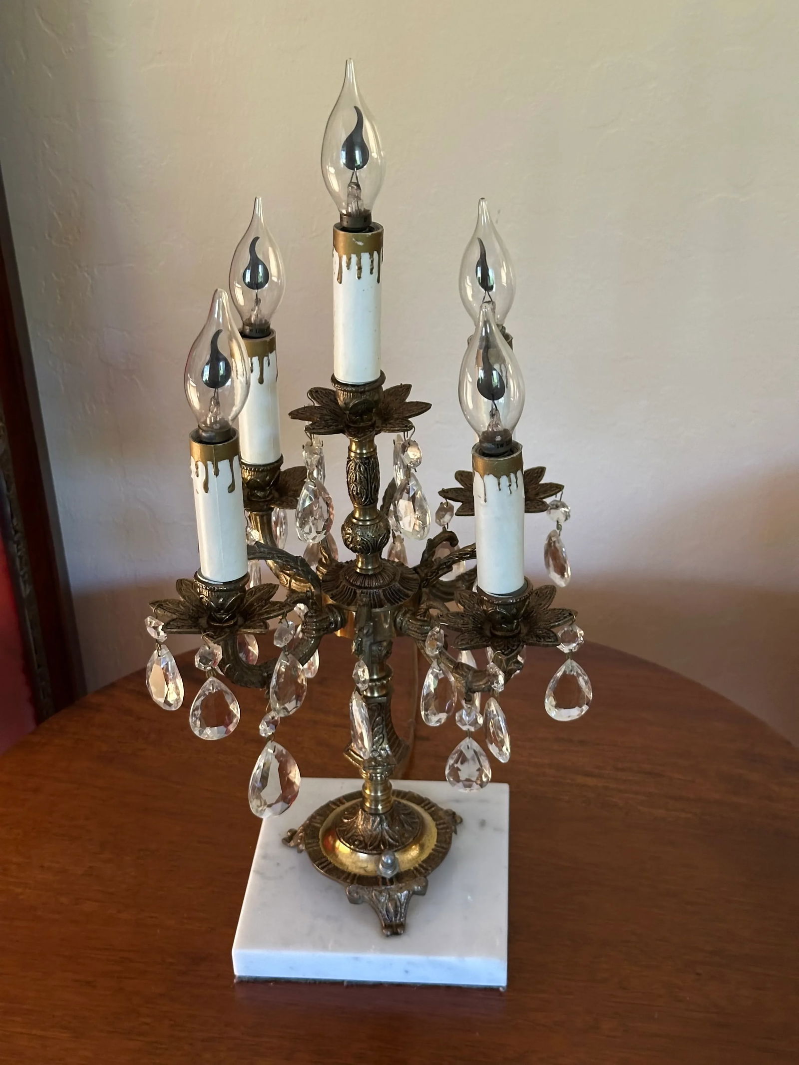Vintage Spanish Brass & Crystal Candelabra Lamp - 12