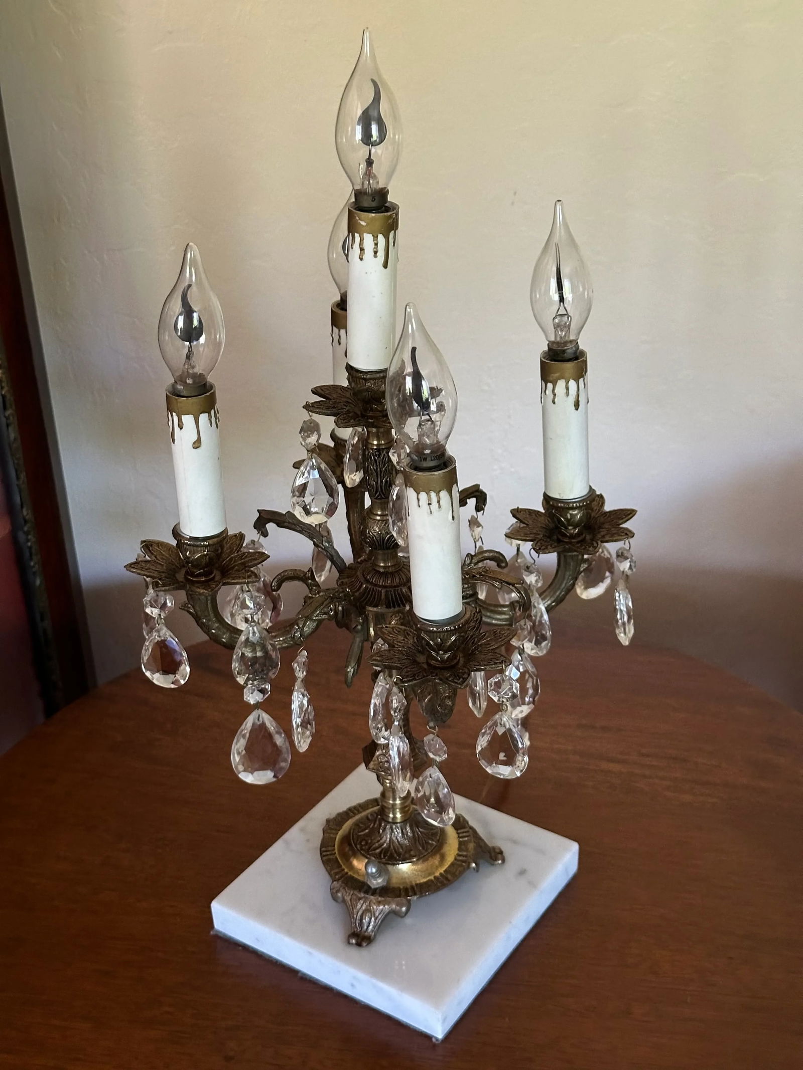 Vintage Spanish Brass & Crystal Candelabra Lamp - 13