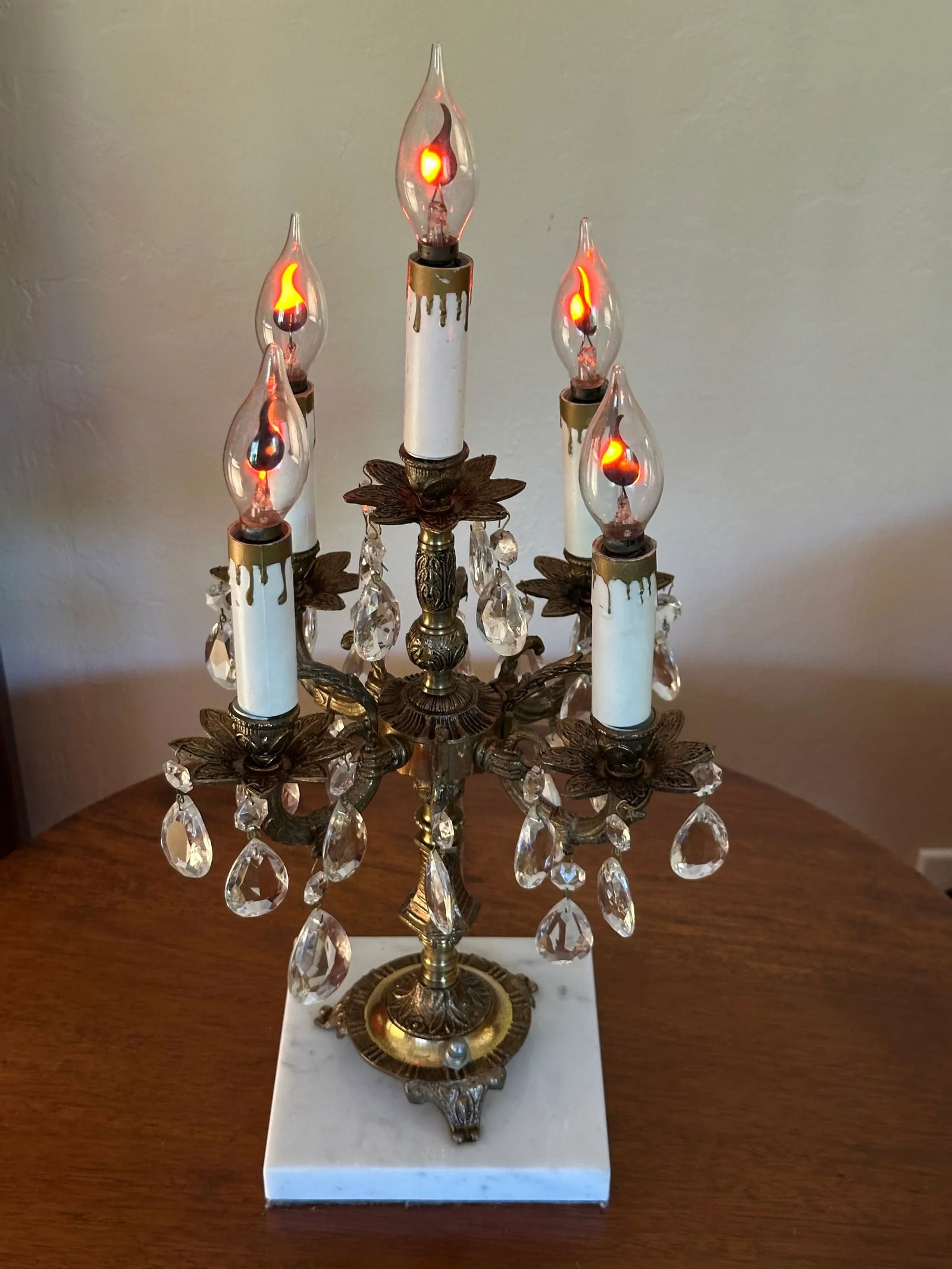 Vintage Spanish Brass & Crystal Candelabra Lamp - 14