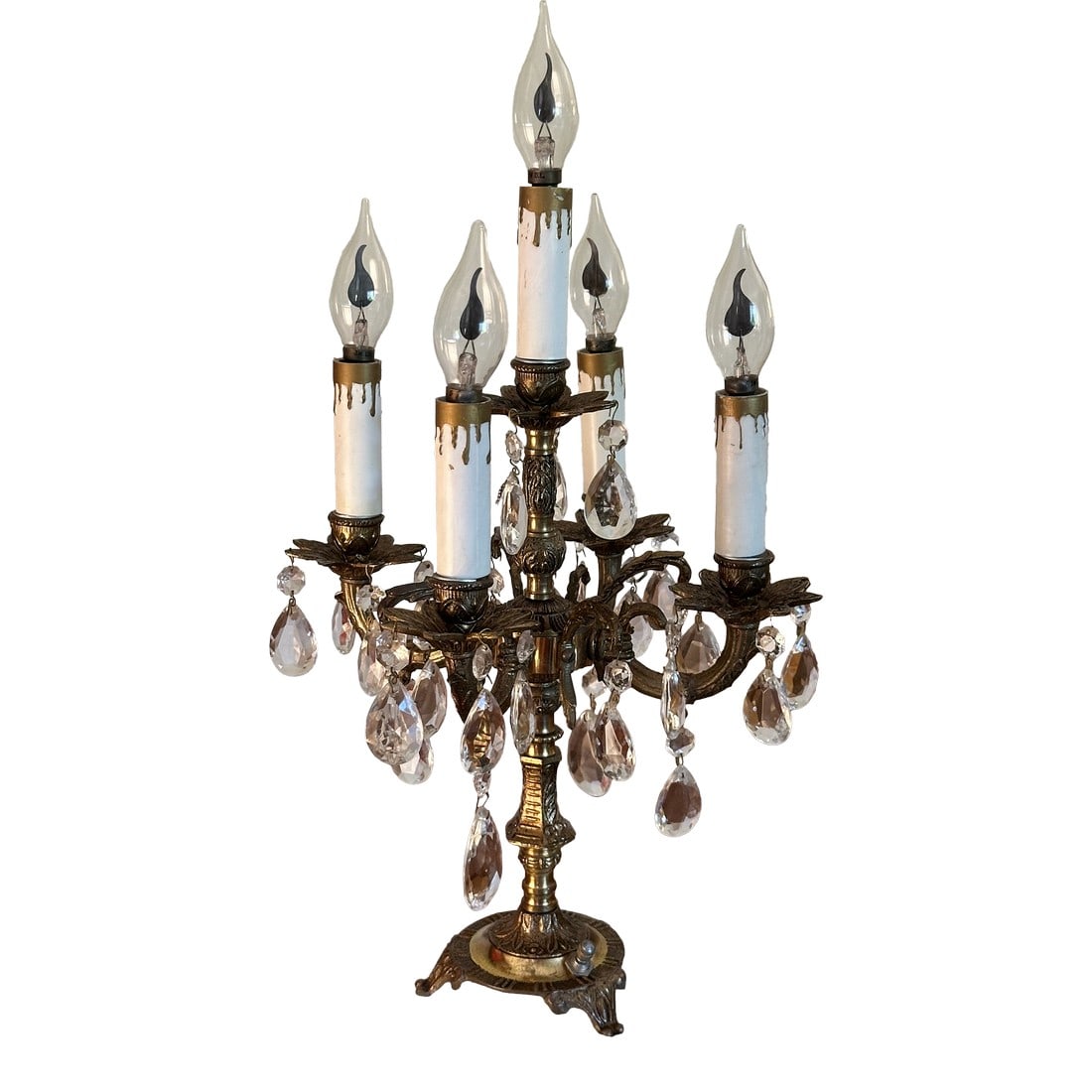 Vintage Spanish Brass & Crystal Candelabra Lamp (1 of 14)