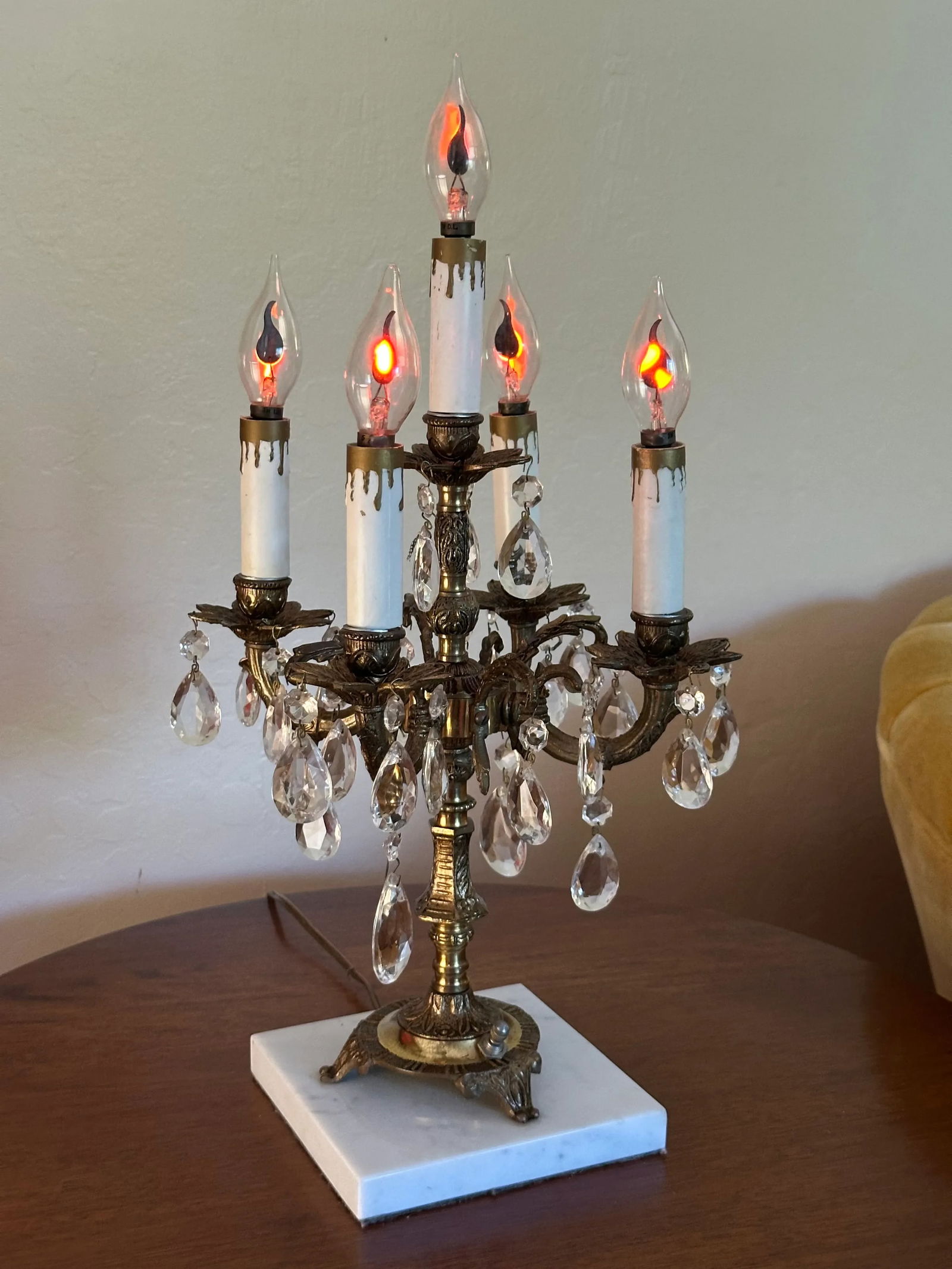 Vintage Spanish Brass & Crystal Candelabra Lamp - 2