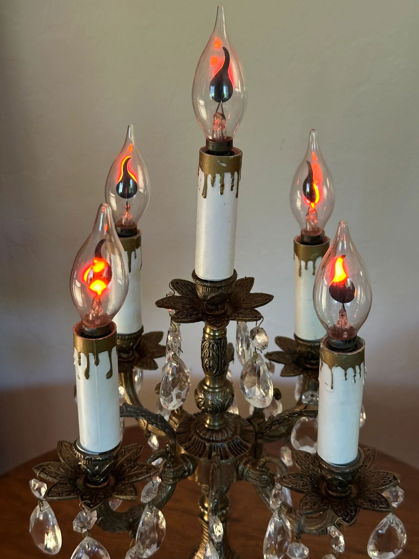 Vintage Spanish Brass & Crystal Candelabra Lamp - 3