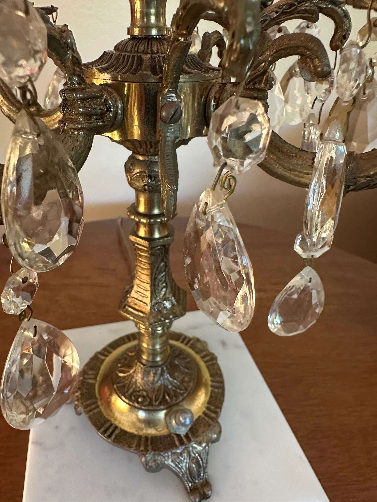 Vintage Spanish Brass & Crystal Candelabra Lamp - 6