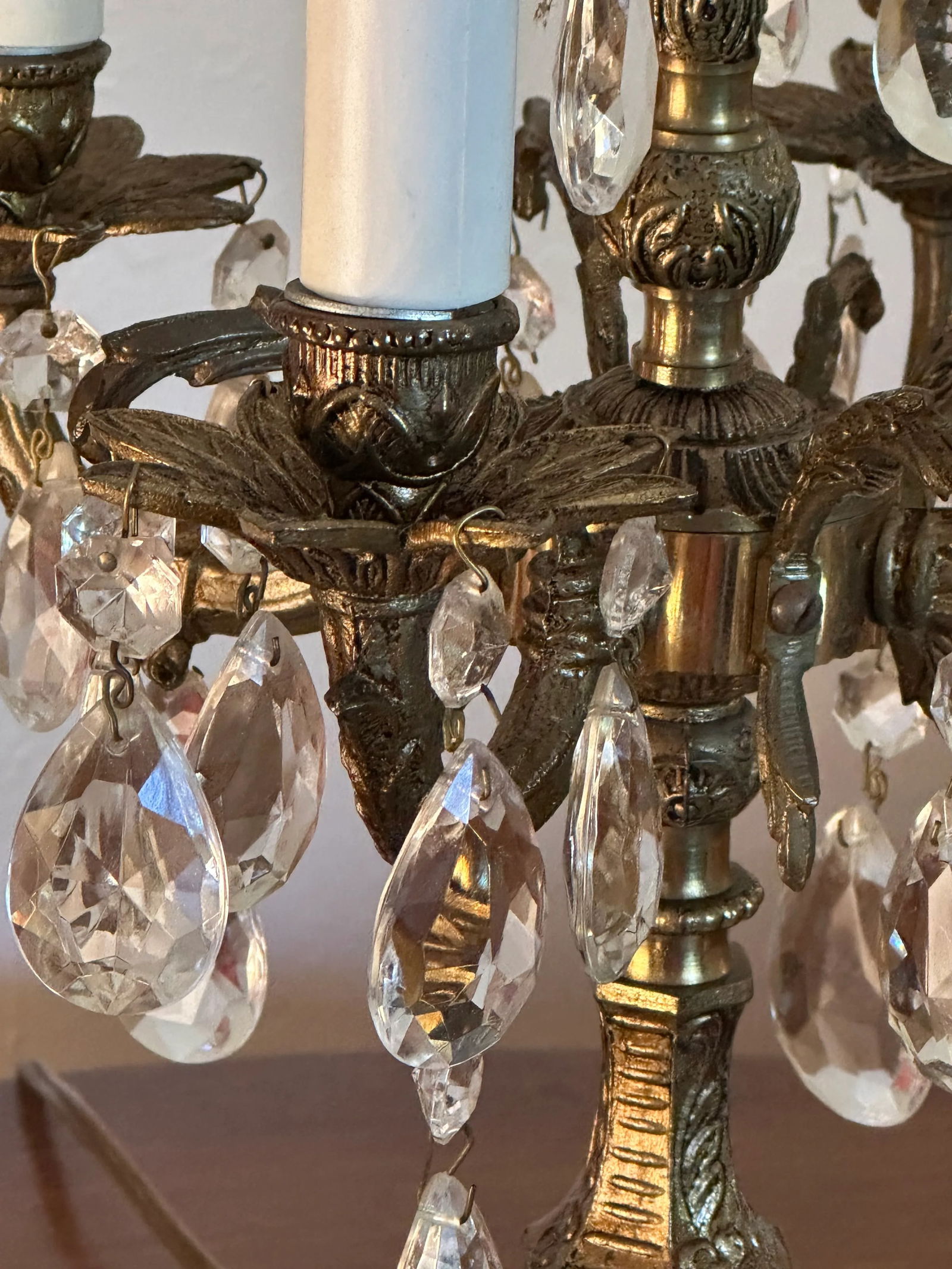 Vintage Spanish Brass & Crystal Candelabra Lamp - 7