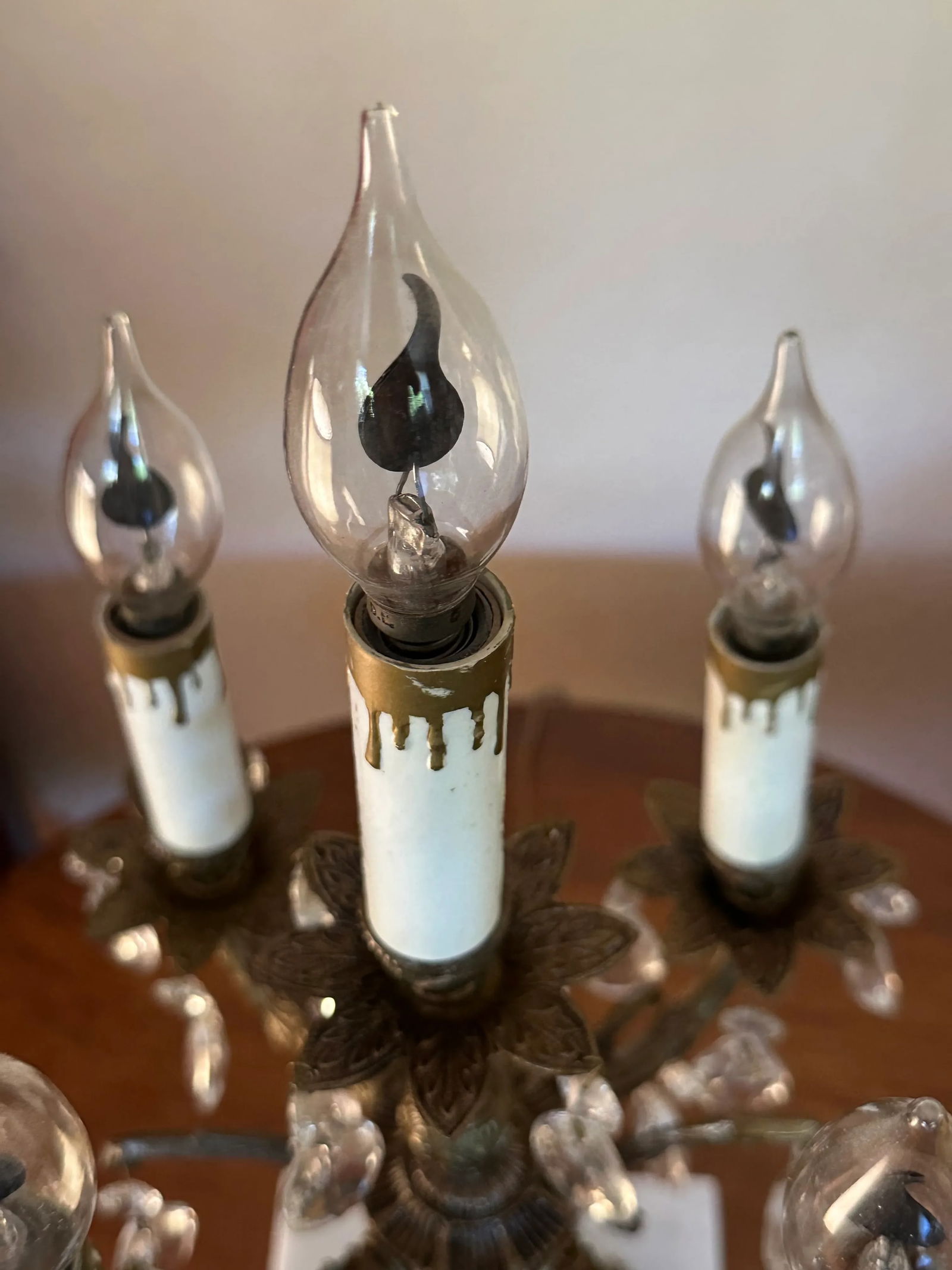 Vintage Spanish Brass & Crystal Candelabra Lamp - 8