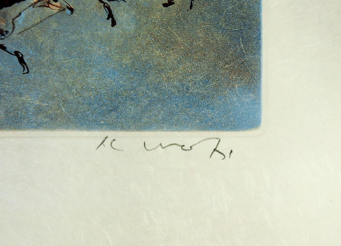 Late 20th Century Kaiko Moti Horses in Blue Aquatint Etching - 2