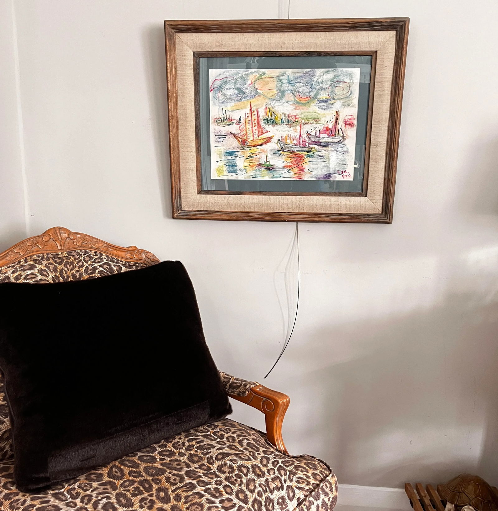 Vibrant Pastel Sailboat Seascape in Wood & Linen Frame – Signed & Dated 1979 - 4