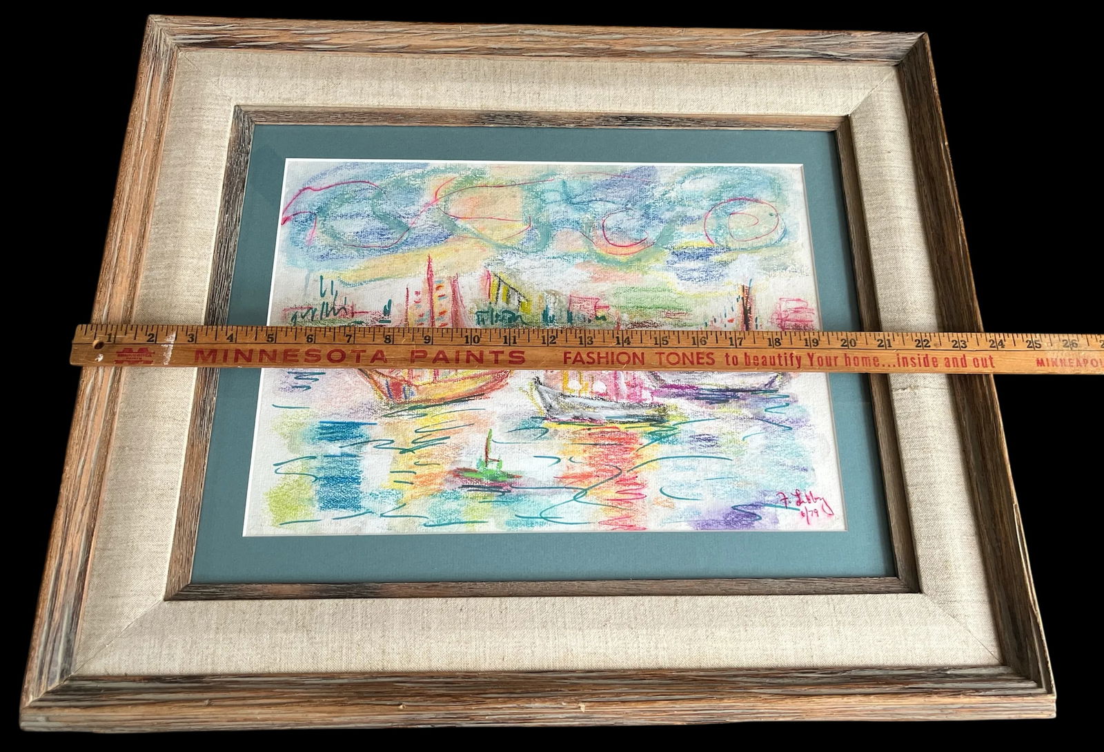 Vibrant Pastel Sailboat Seascape in Wood & Linen Frame – Signed & Dated 1979 - 8